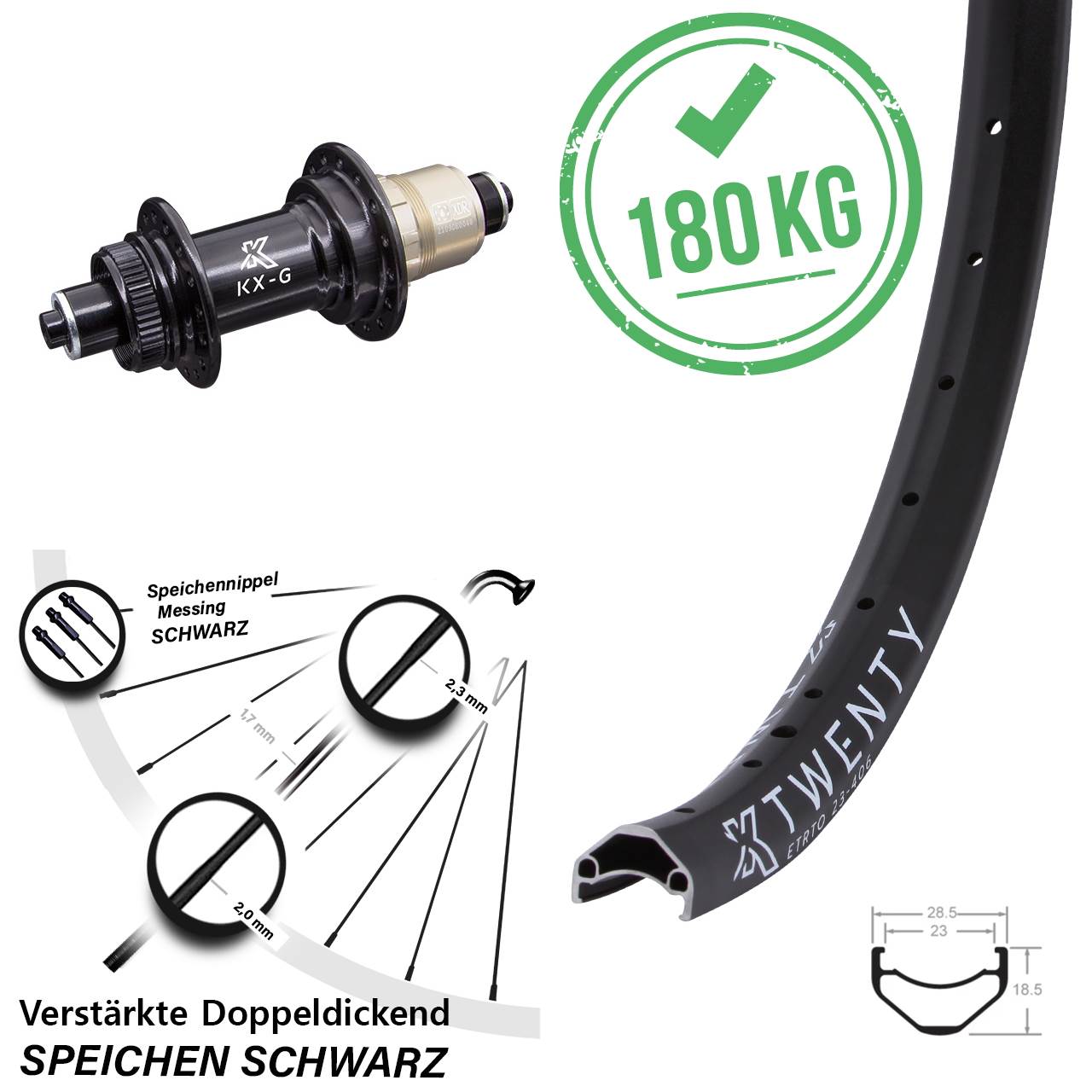 20 Zoll KX-G Twenty Centerlock Hinterrad für Schnellspanner XDR