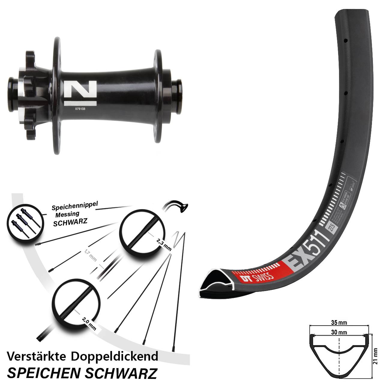 Vorderrad 6-Loch 27,5 Zoll DT Swiss EX511 Novatec D791 15x100