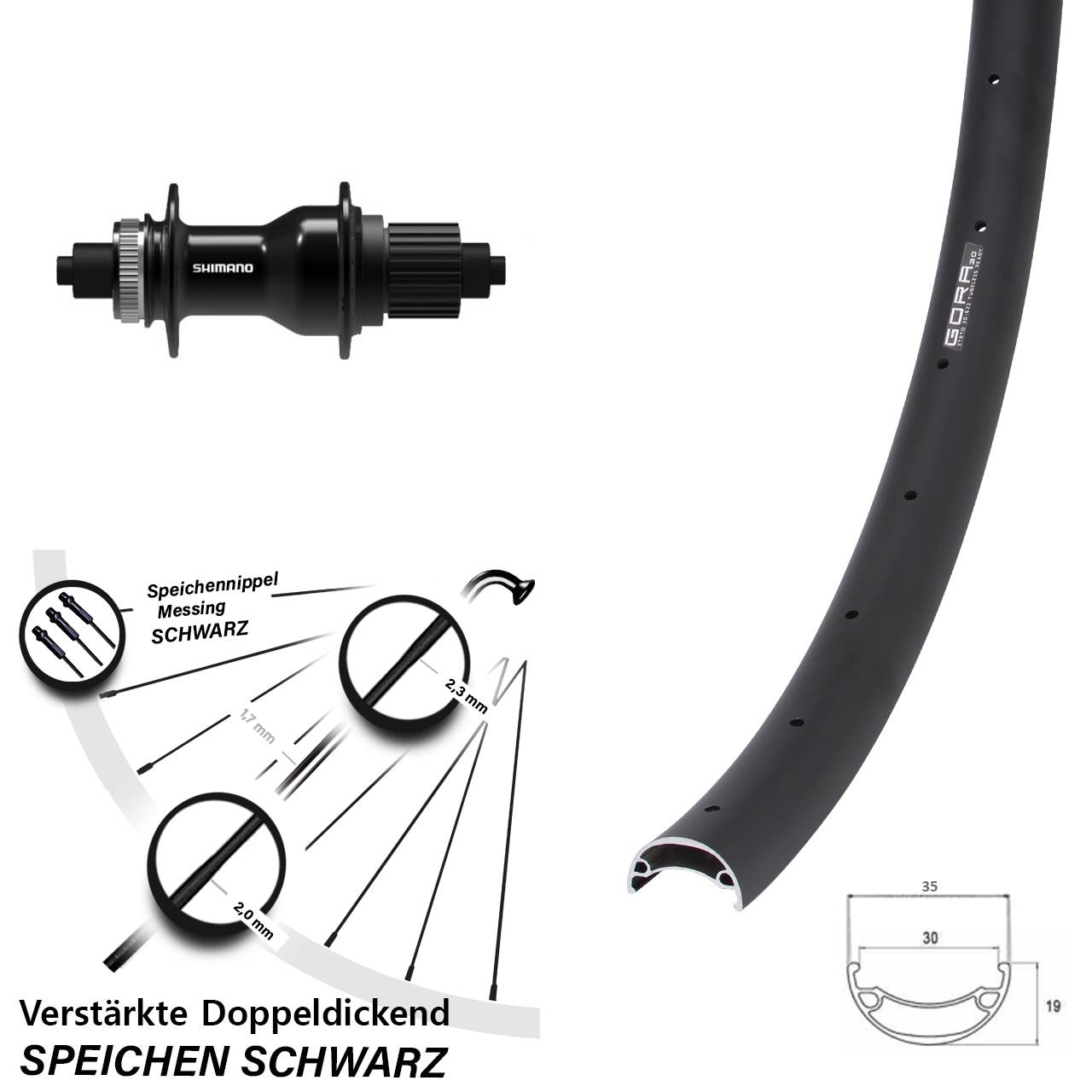 Gora 30 Shimano FH-QC500 26 Zoll Hinterrad Centerlock QR Micro Spline