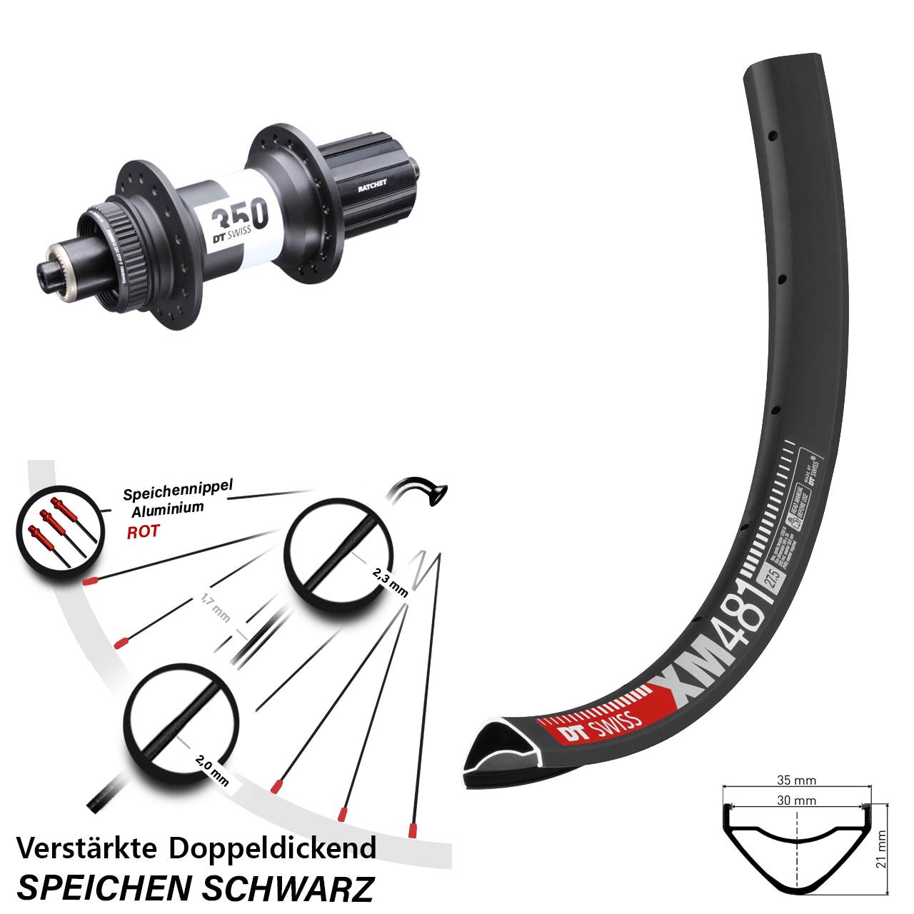 27,5 Zoll DT Swiss XM 481-350 Centerlock Hinterrad QR Boost 8-11 fach