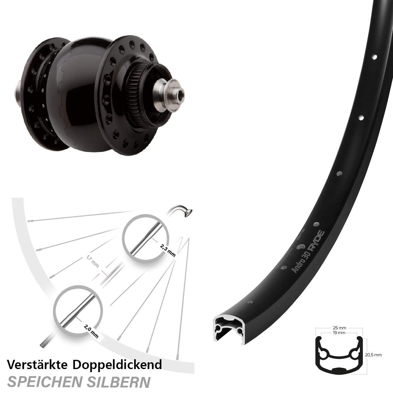 28 Zoll Ryde Andra 30 SON delux Disc Nabendynamolaufrad für Schnellspanner