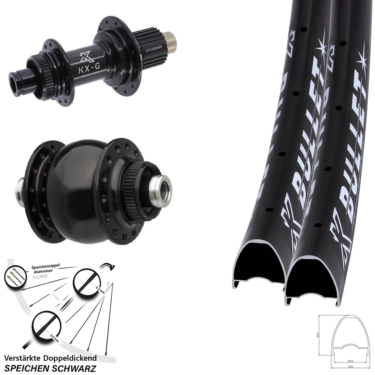 Laufradsatz Centerlock 12x100/142 29 Zoll KX-G Bullet OS SON delux Shimano Micro Spline