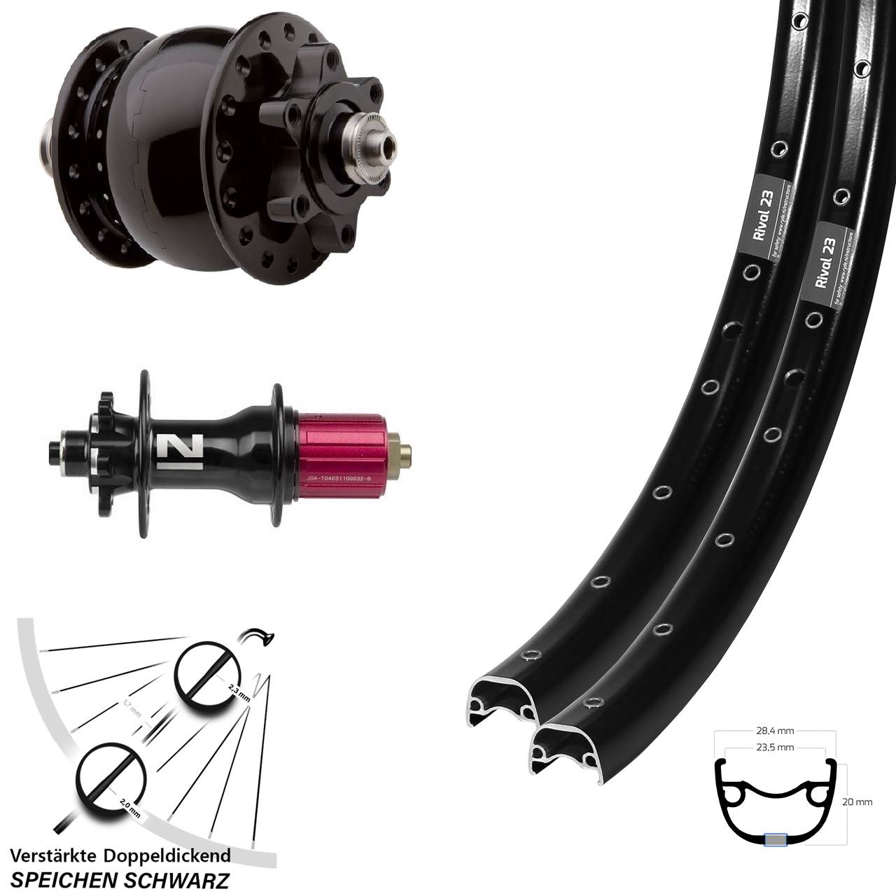 Disc Laufrad-Satz 27,5 Zoll Ryde Rival 23 Novatec D792SB SON 28 8-12 fach HG QR