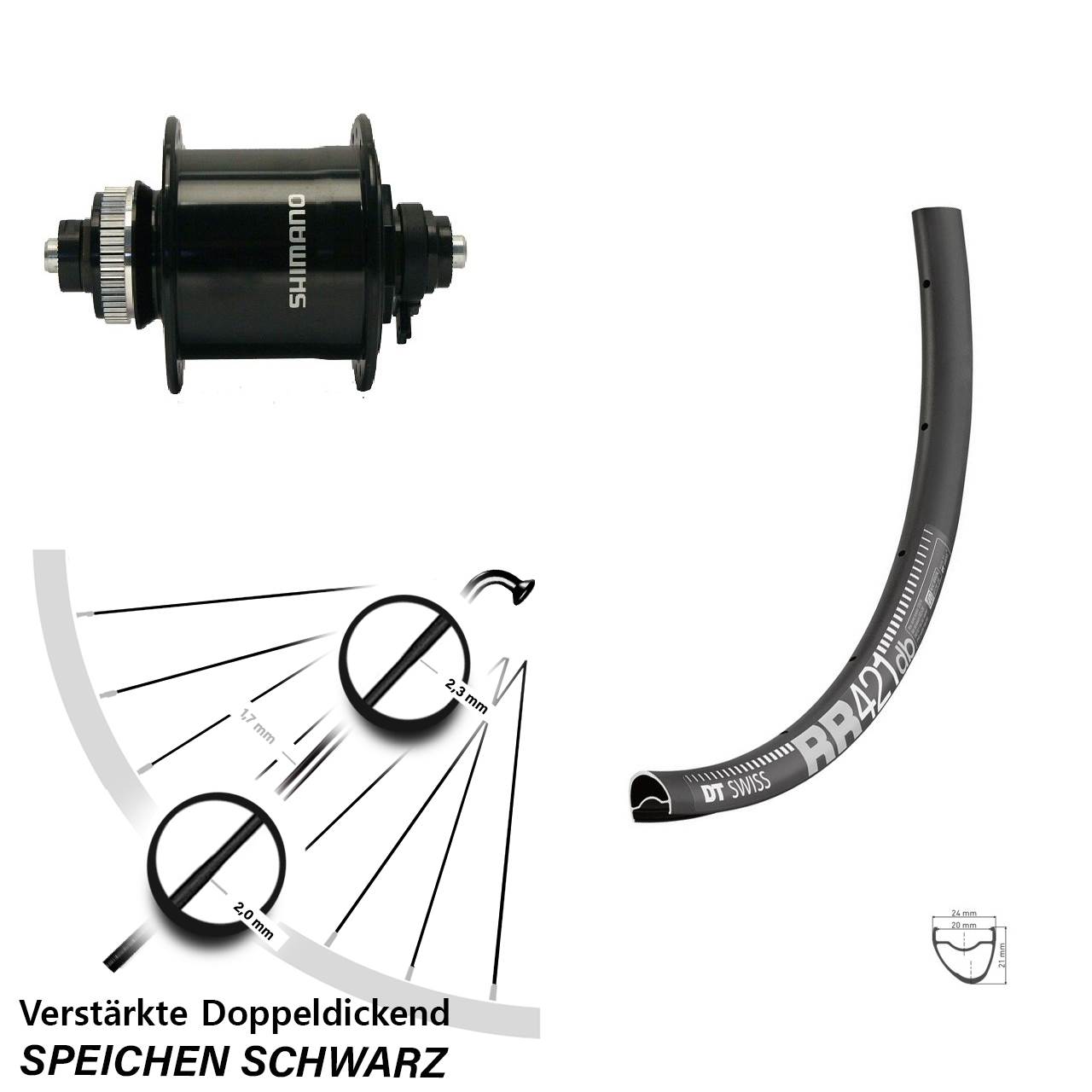Shimano DH-UR700-3D DT Swiss RR 421 DB Vorderrad 28 Zoll