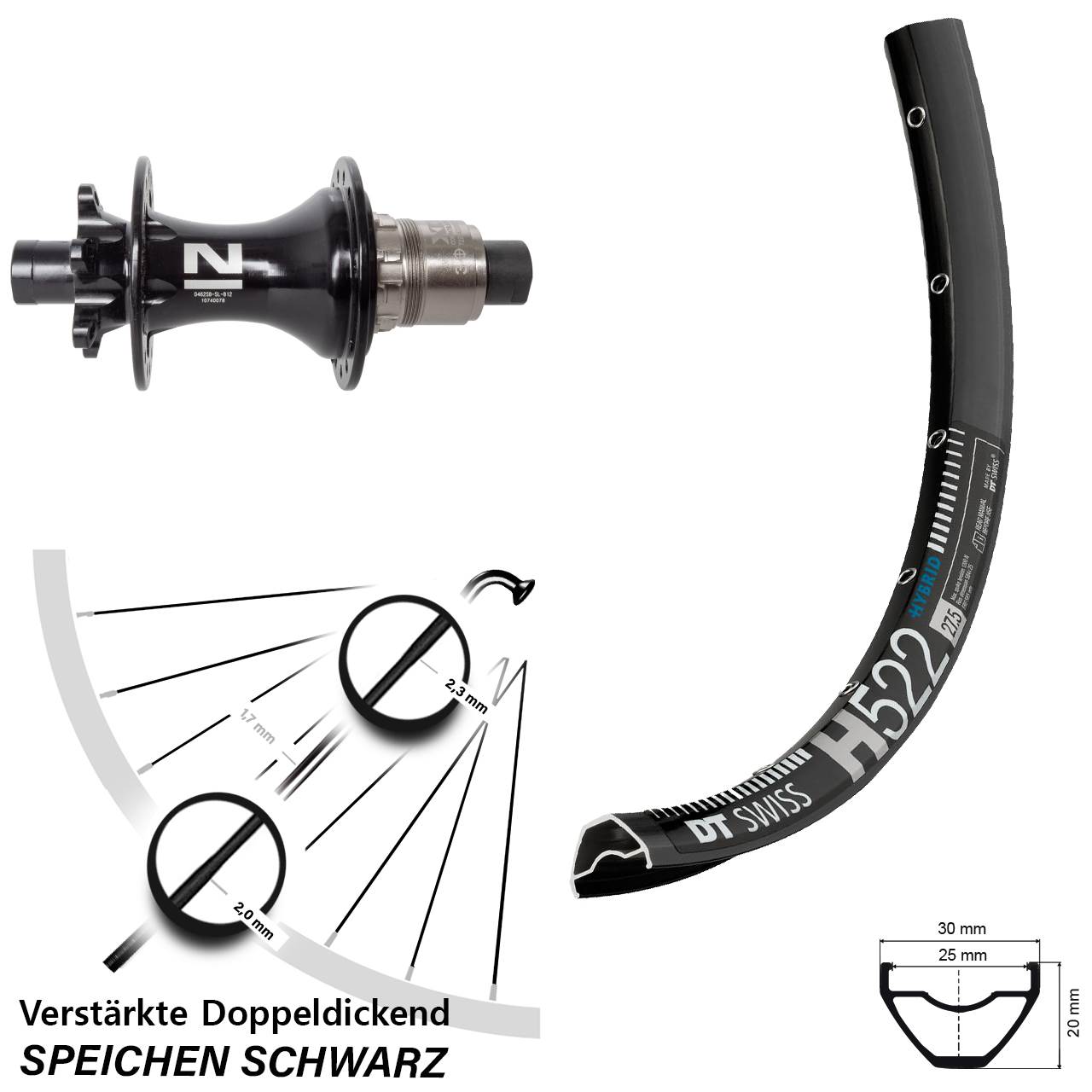 DT Swiss H522 Novatec D462SB 29 Zoll Disc Hinterrad 12x148 SRAM XD