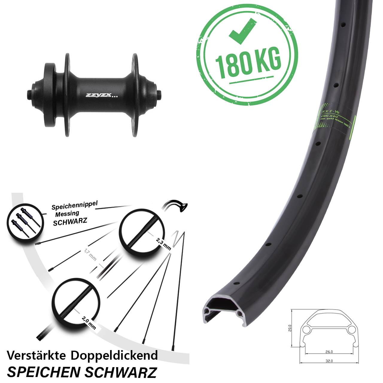 20 Zoll KX Evo Formula DC21 Vorderrad 6-Loch für Schnellspanner