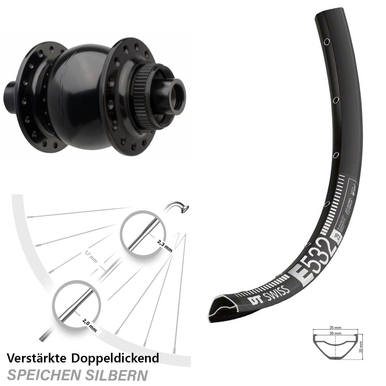 Boost Disc Vorderrad mit Nabendynamo 15x110 29 Zoll DT Swiss E532 SON 28