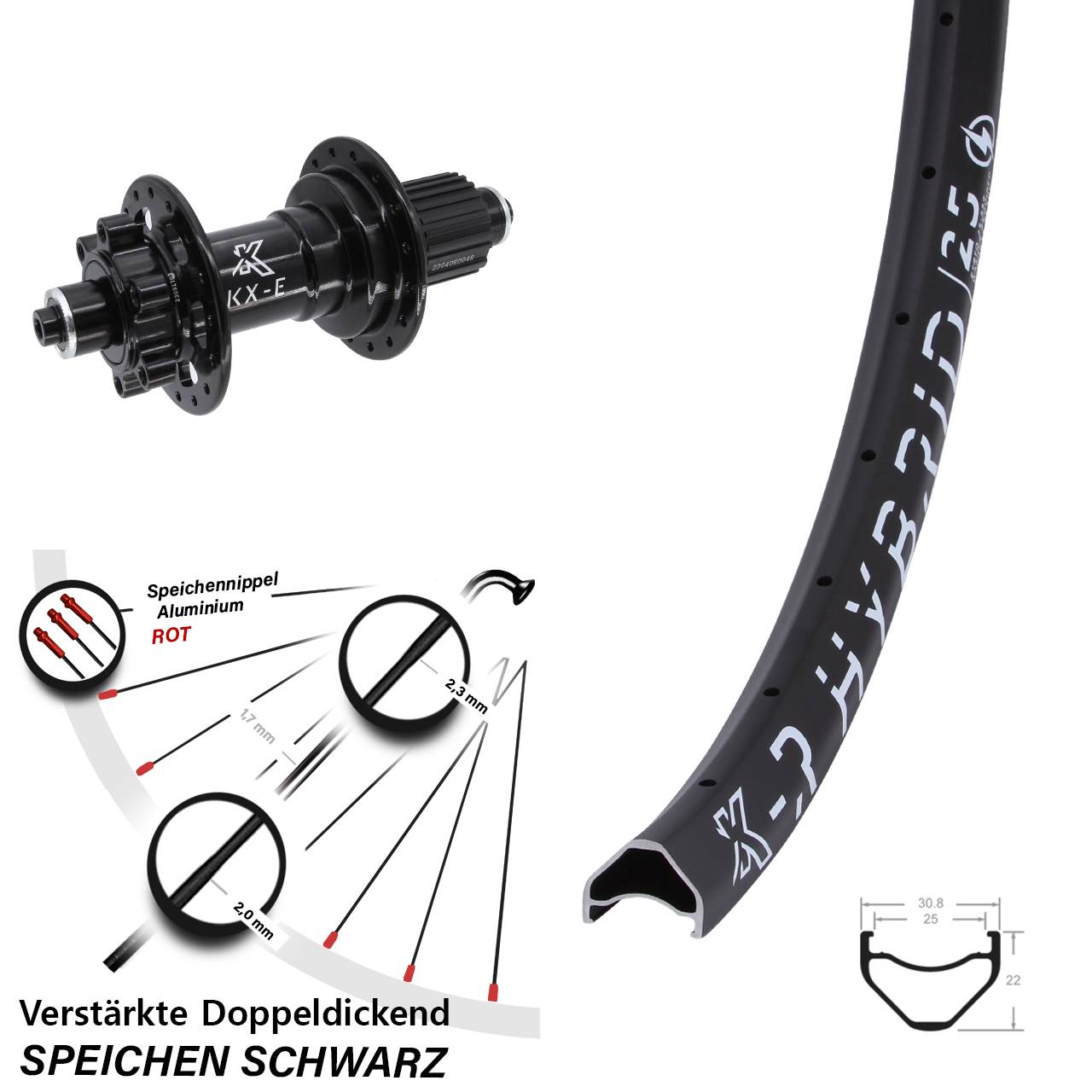 KX-R Hybrid 25 28 Zoll Disc Hinterrad für Schnellspanner Boost Shimano Micro Spline