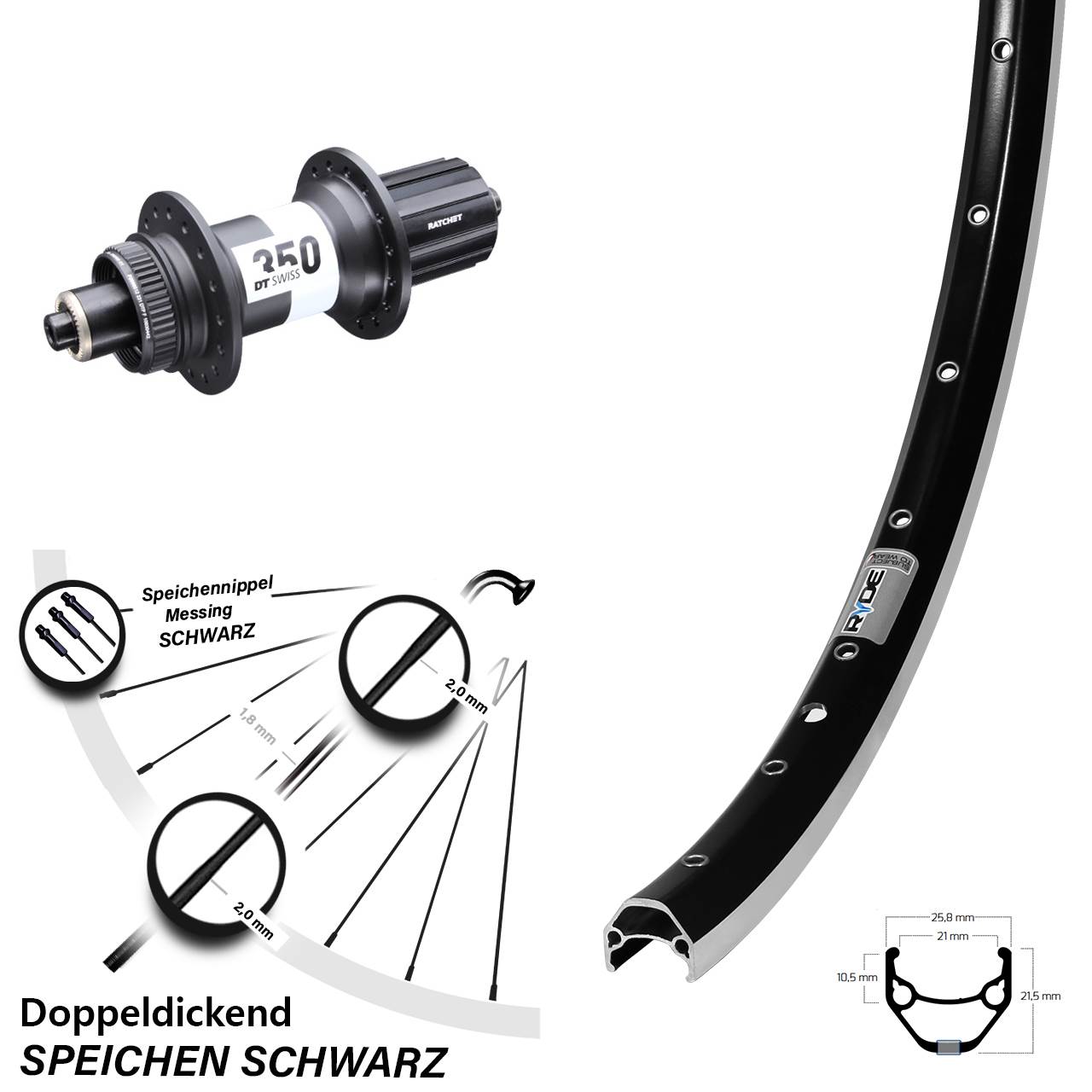 DT Swiss 350 Ryde Zac 421 26 Zoll Hinterrad QR 8-11 fach