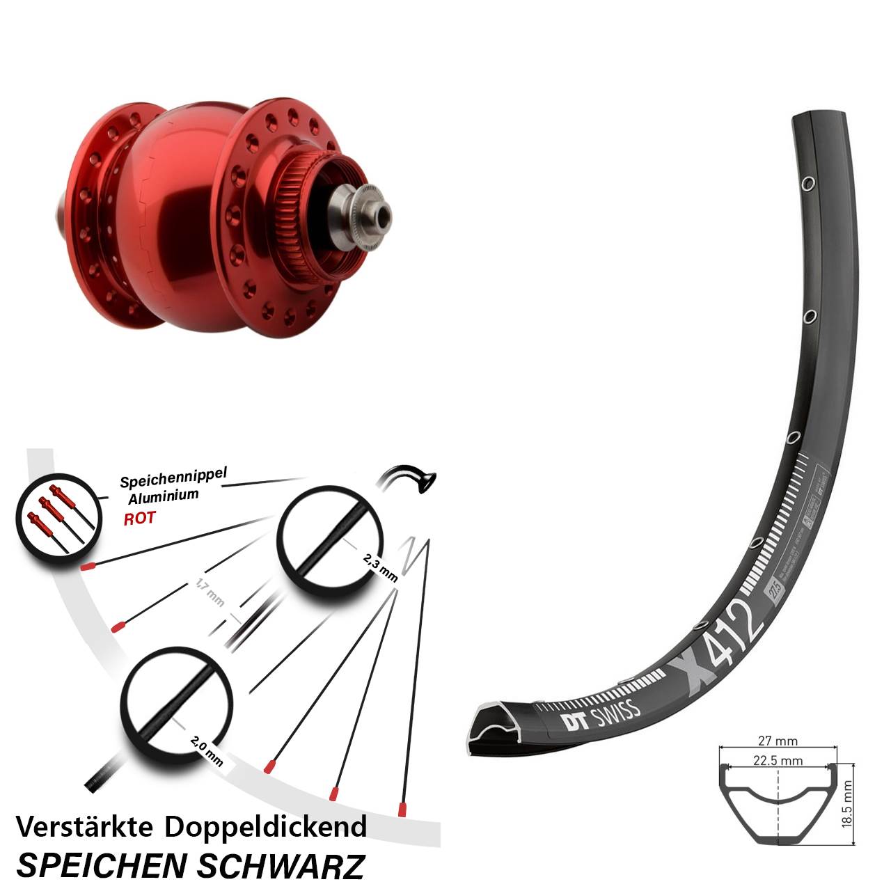 DT Swiss X412 SON 28 rot Disc 29 Zoll Nabendynamolaufrad QR