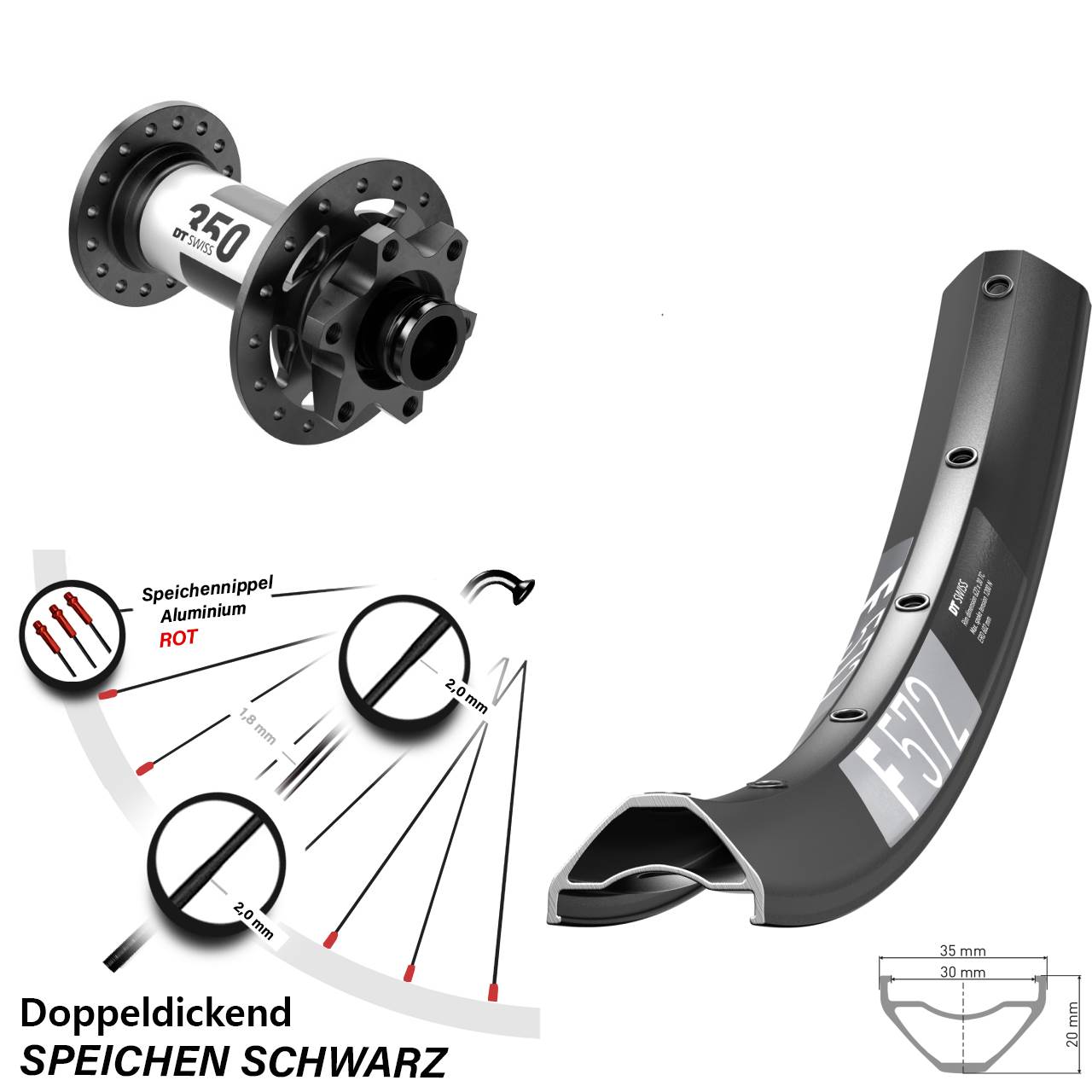 27,5 Zoll DT Swiss F572-350 6-Loch Vorderrad 15x110 Boost