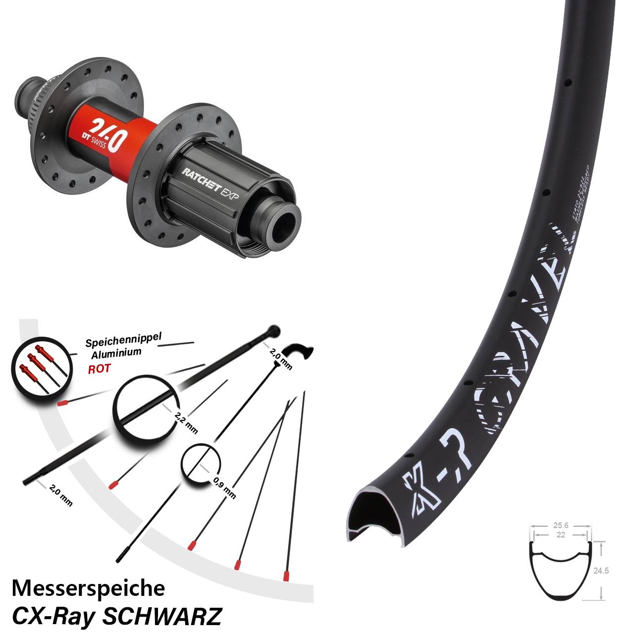 Centerlock Hinterrad 12x142 29 Zoll KX-R Gravel DT Swiss 240 EXP 8-12 fach CX-Ray