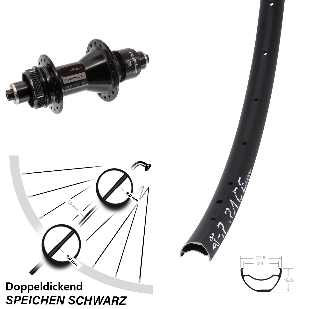 Centerlock Hinterrad 29 Zoll KX-R Race DT Swiss 370 SRAM XD für Schnellspanner