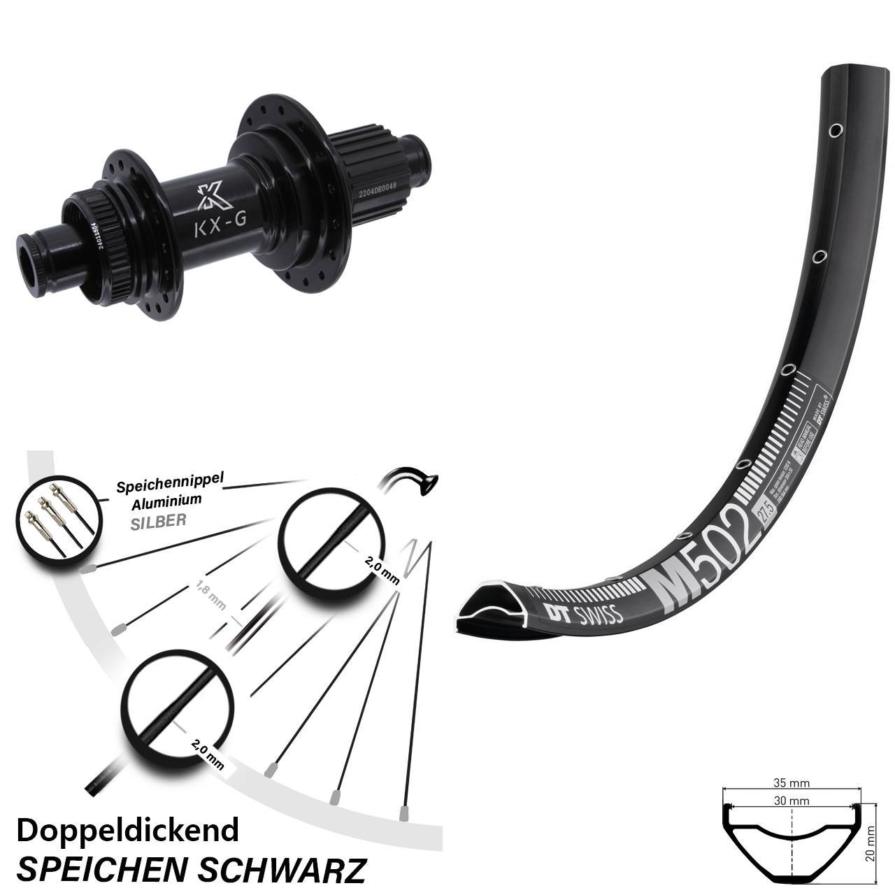 29 Zoll DT Swiss M 502 Hinterrad KX-GS Micro Spline 12x142