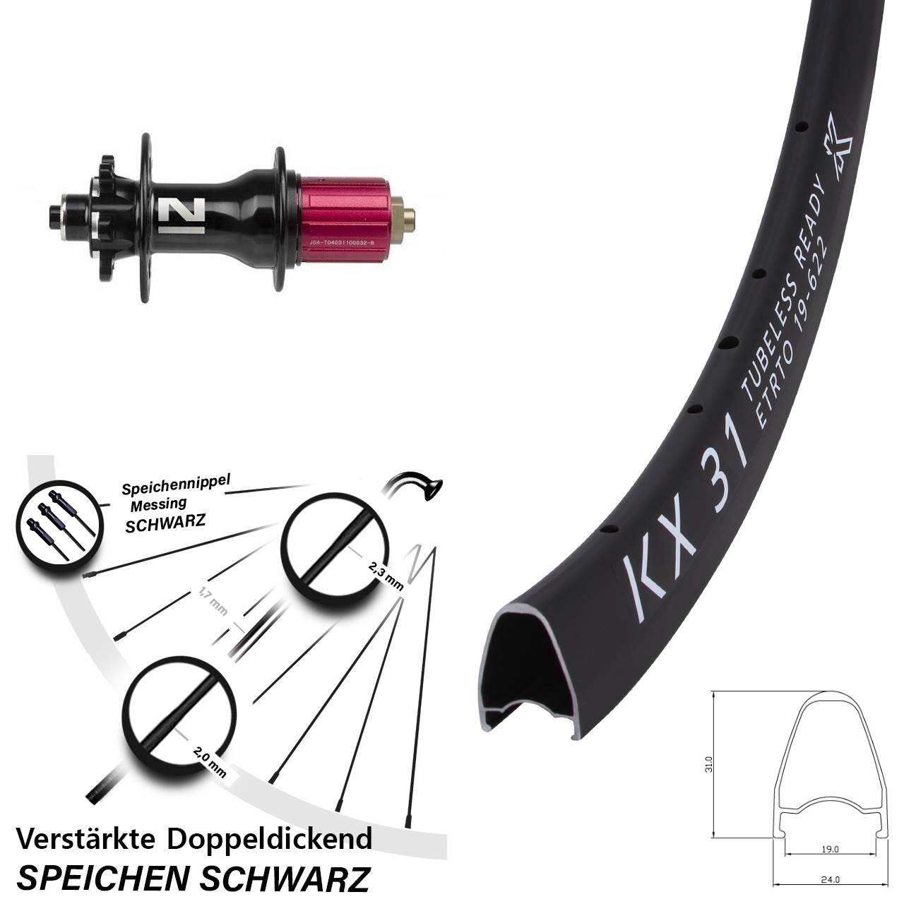 Hinterrad 6-Loch QR 28 Zoll KX31 Novatec D792 8-12 fach
