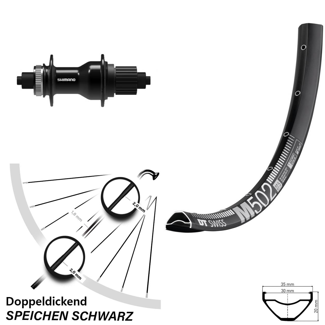 Disc Hinterrad für Schnellspanner 27,5 Zoll DT Swiss M502 Shimano FH-QC500 Micro Spline