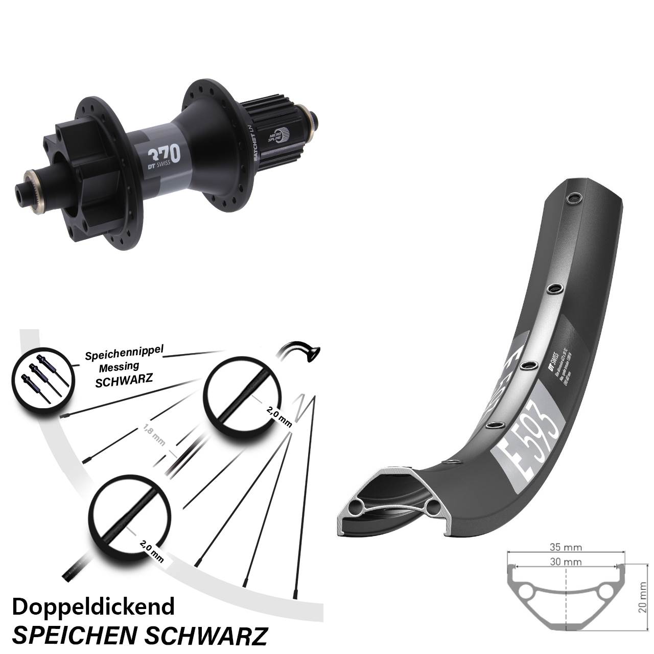 Disc Laufrad für Schnellspanner 29 Zoll DT Swiss E593-370 Shimano Micro Spline