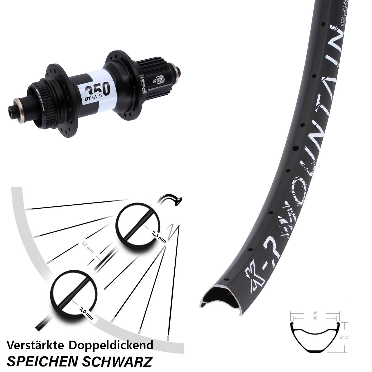 Disc Hinterrad QR 29 Zoll KX-R Mountain DT Swiss 350 Micro Spline