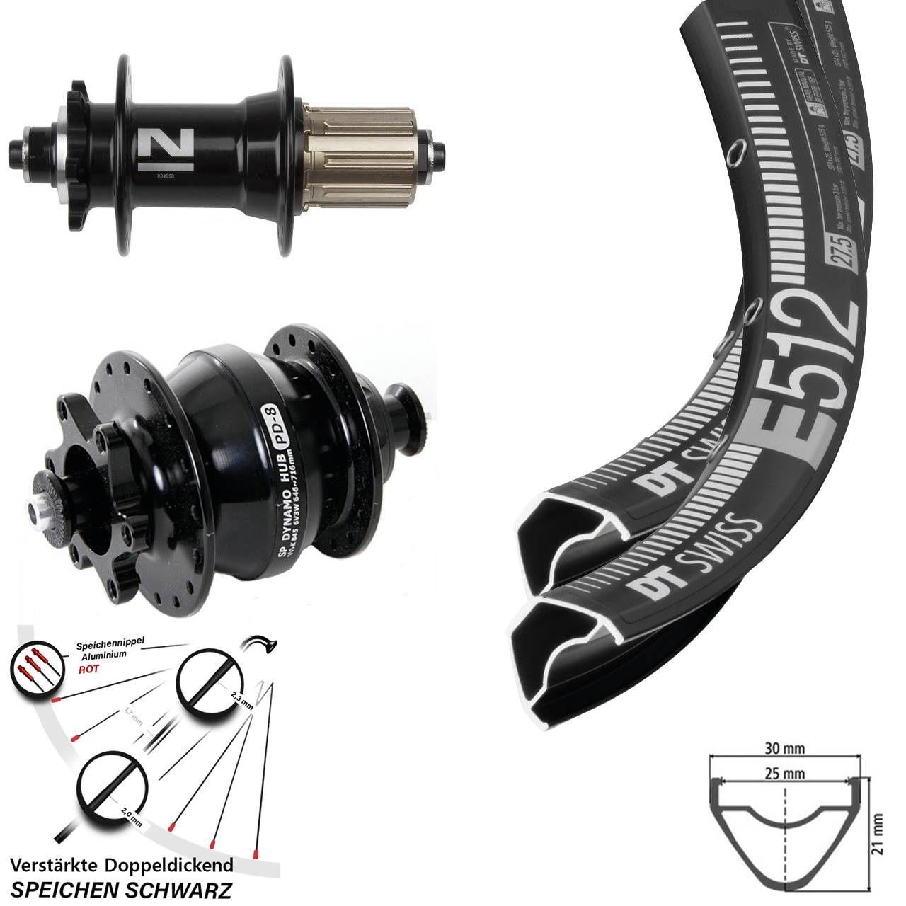 Laufrad-Satz QR 650B DT Swiss E512 Novatec D042 SP PD-8 Disc 6-Loch 8-11 fach