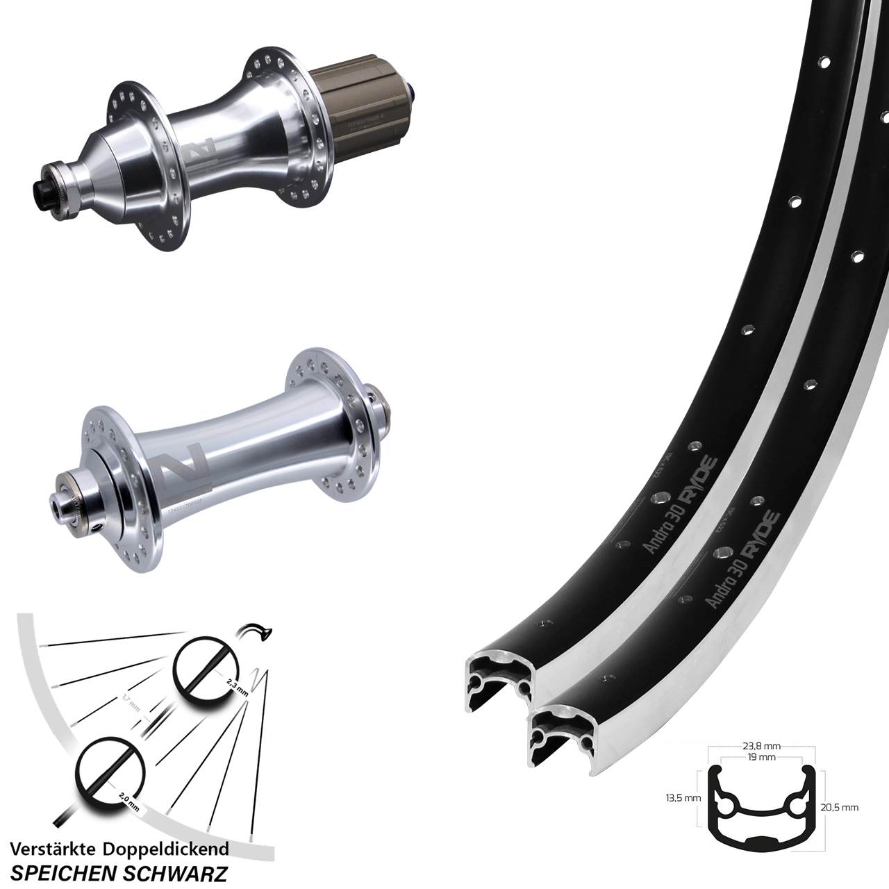 28 Zoll Ryde Andra 30 Novatec 8-12 fach Laufradsatz 5x100/135