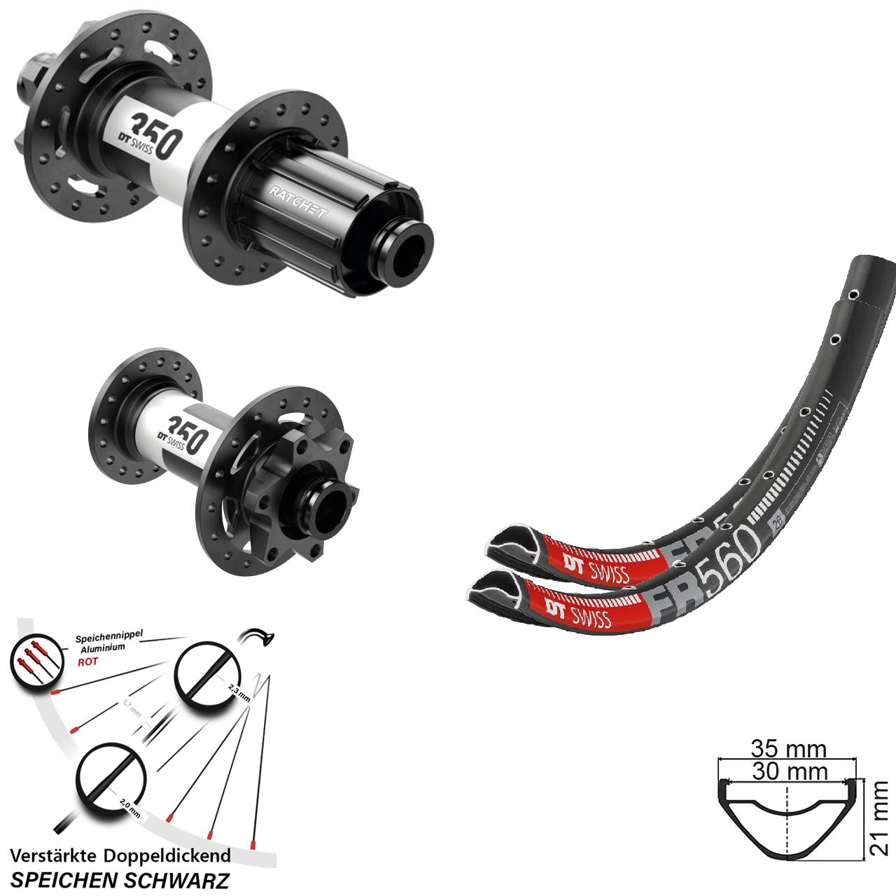 DT Swiss FR560-350 26 Zoll 6-Loch Laufradsatz 15x100 12x142 8-11 fach HG