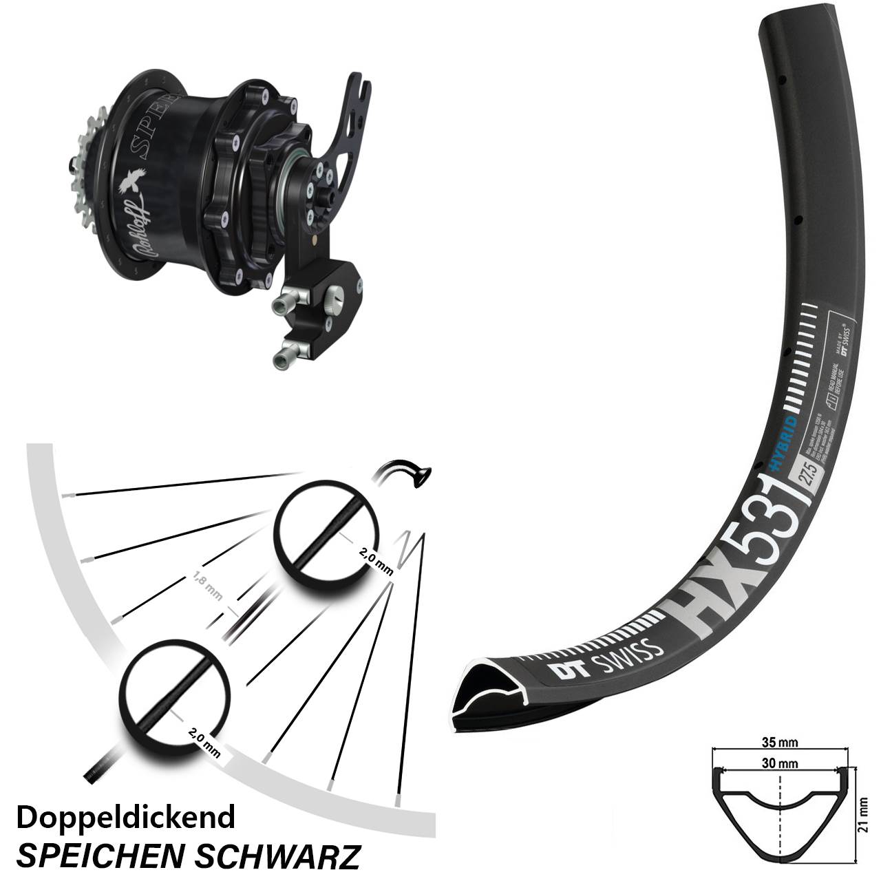 DT Swiss HX 531 Rohloff Speedhub CC DB PM 29 Zoll Disc Laufrad