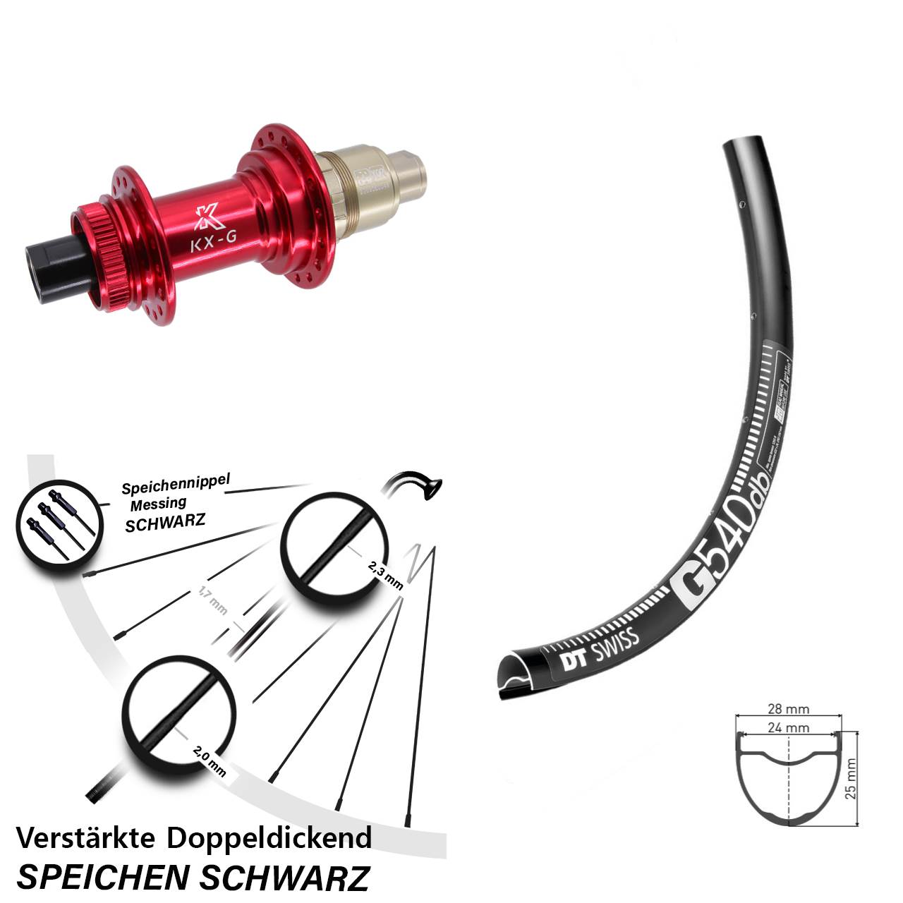 Disc Laufrad 12x142 28-29 Zoll DT Swiss G 540 KX-G rot SRAM XDR