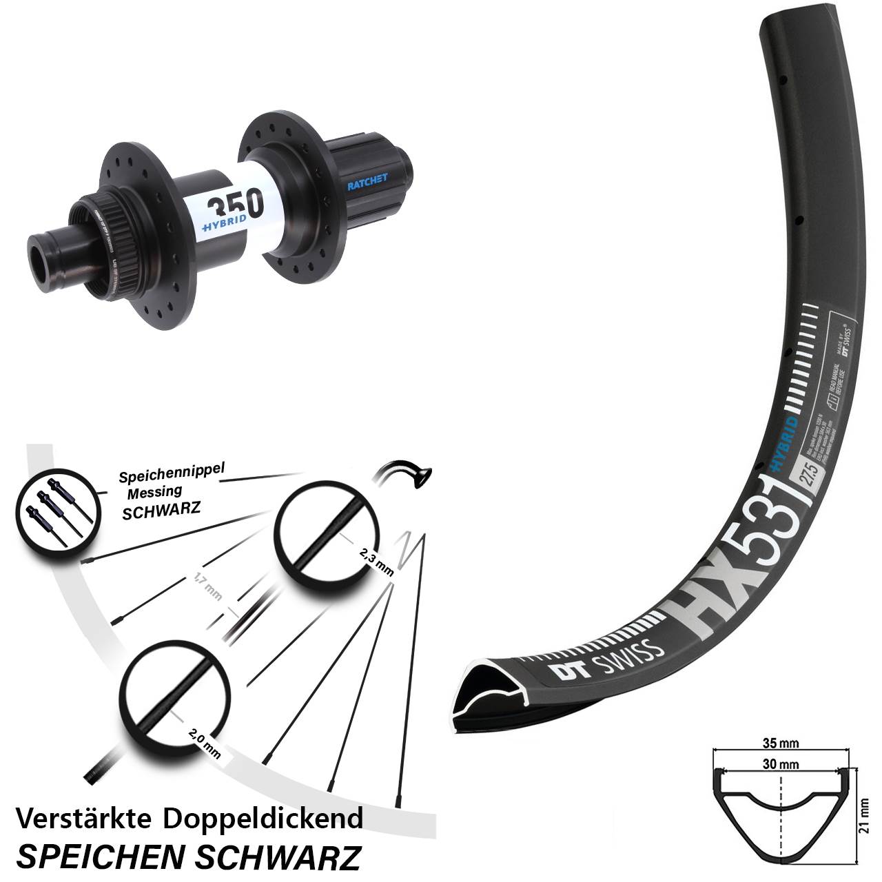 Disc Hinterrad 27,5 Zoll HX531 DT Swiss 350 Hybrid 8-11 fach 12x148 Boost