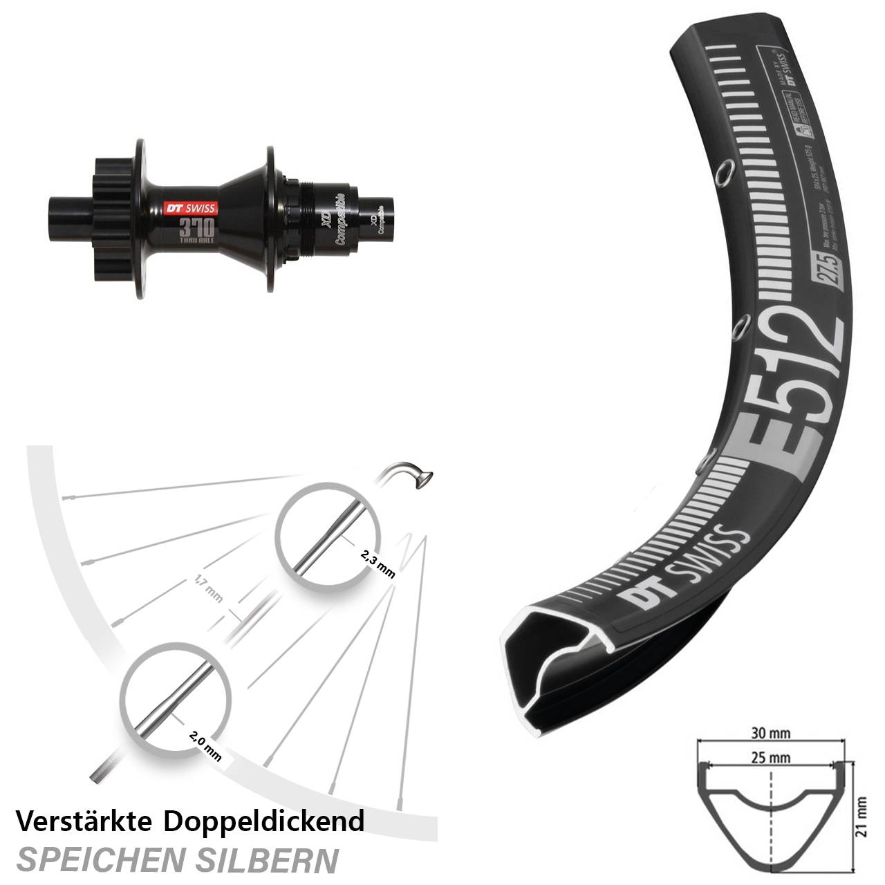 MTB E512 DT Swiss 370 6-Loch 29 Zoll Hinterrad 12x142 XD 11-12 fach