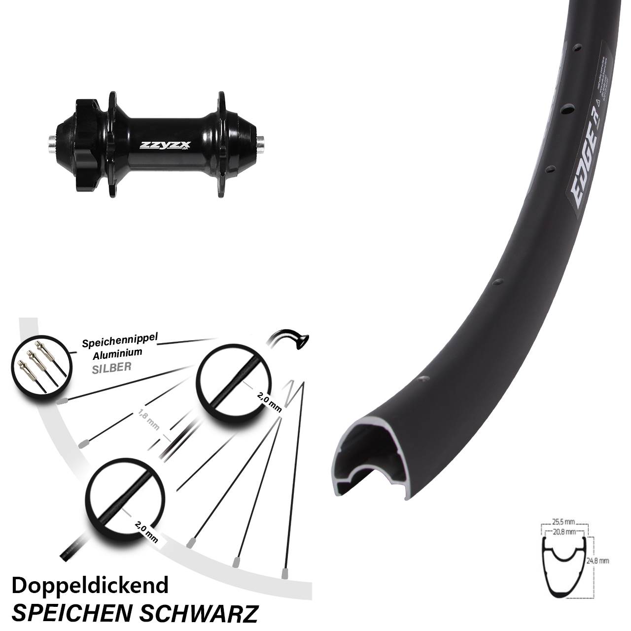 Ryde Edge R25 OS Formula 28 Zoll 6-Loch Vorderrad QR
