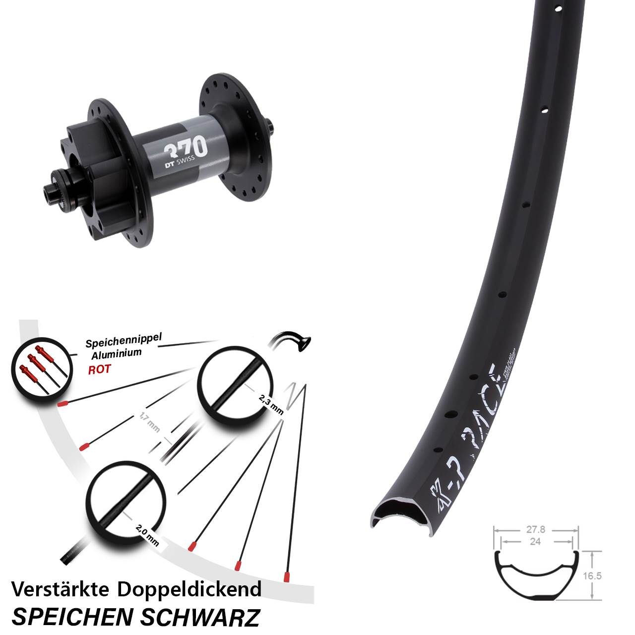 Disc Vorderrad für Schnellspanner 29 Zoll KX-R Race DT Swiss 370