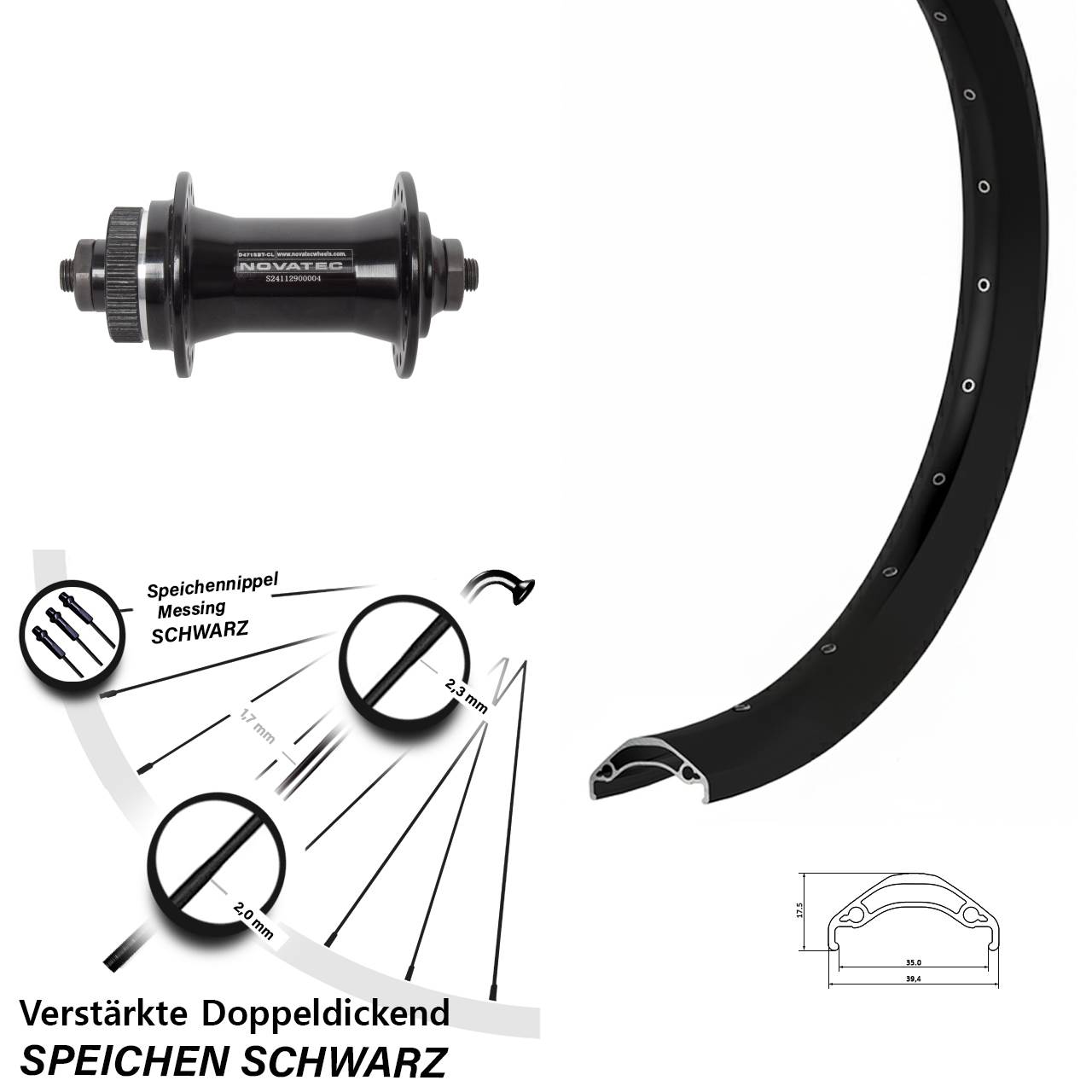 29 Zoll Vorderrad Ryde Disc 35 Novatec D471 QR
