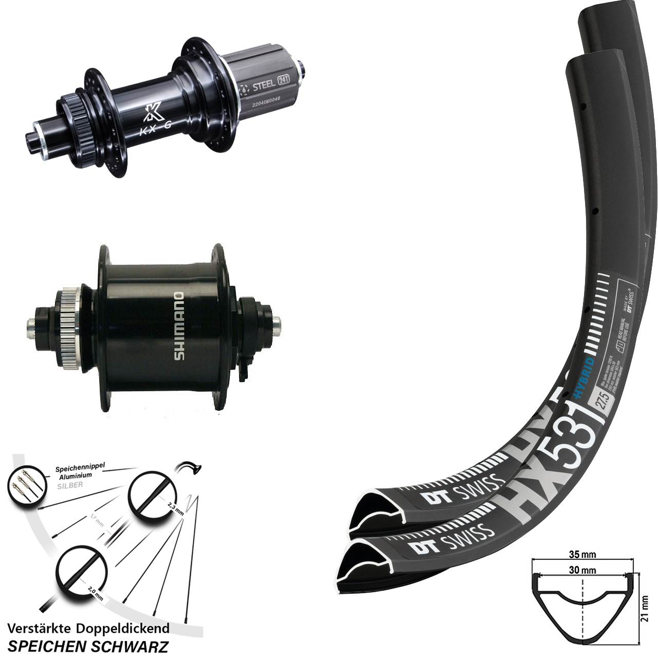 Disc Laufrad-Satz 29 Zoll DT Swiss HX531 KX-GS Heavy Duty Shimano DH-UR700 8-12 fach HG QR