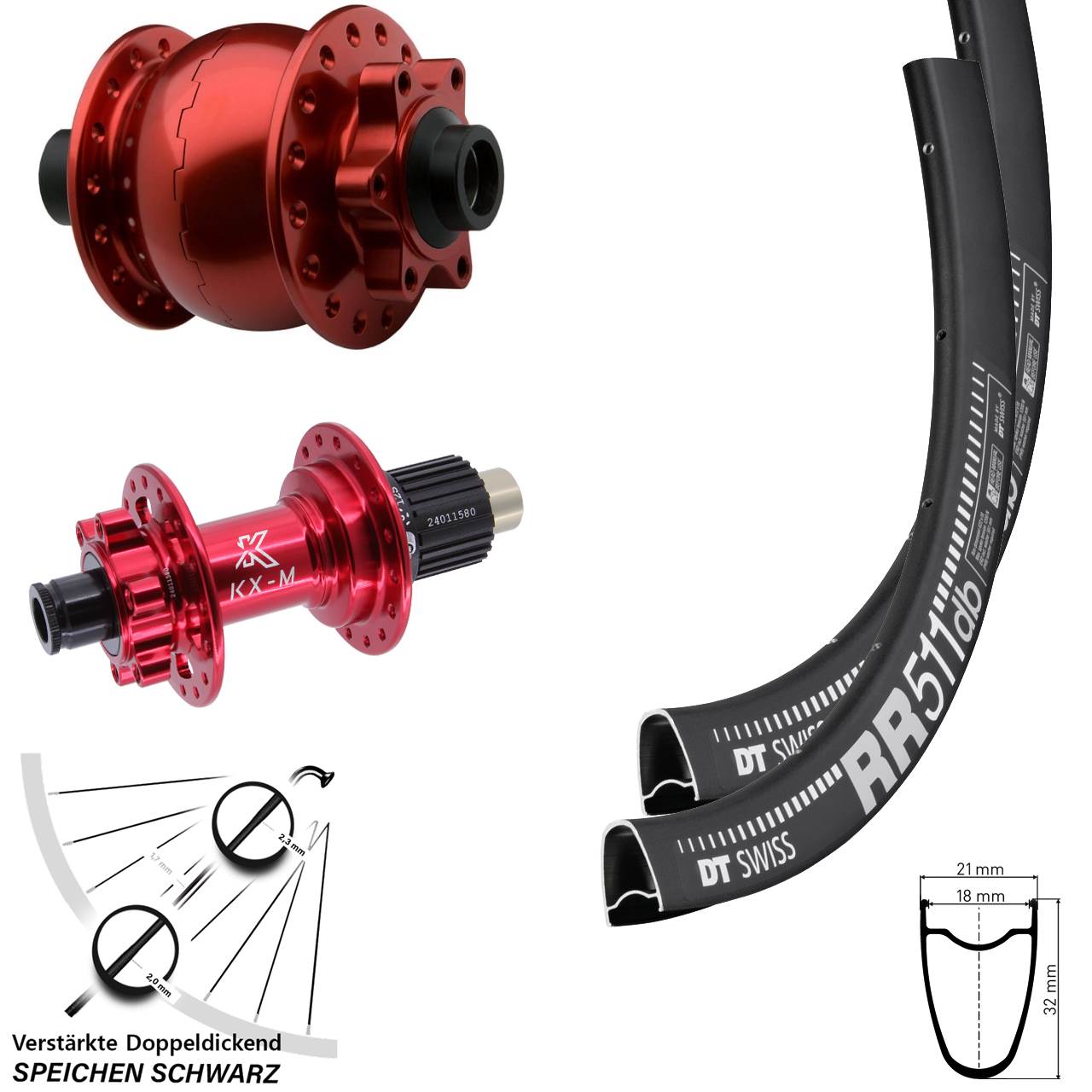 DT Swiss RR 511 KX-M SON 28 Zoll Disc Laufrad-Satz rot Micro Spline 15x100 12x142