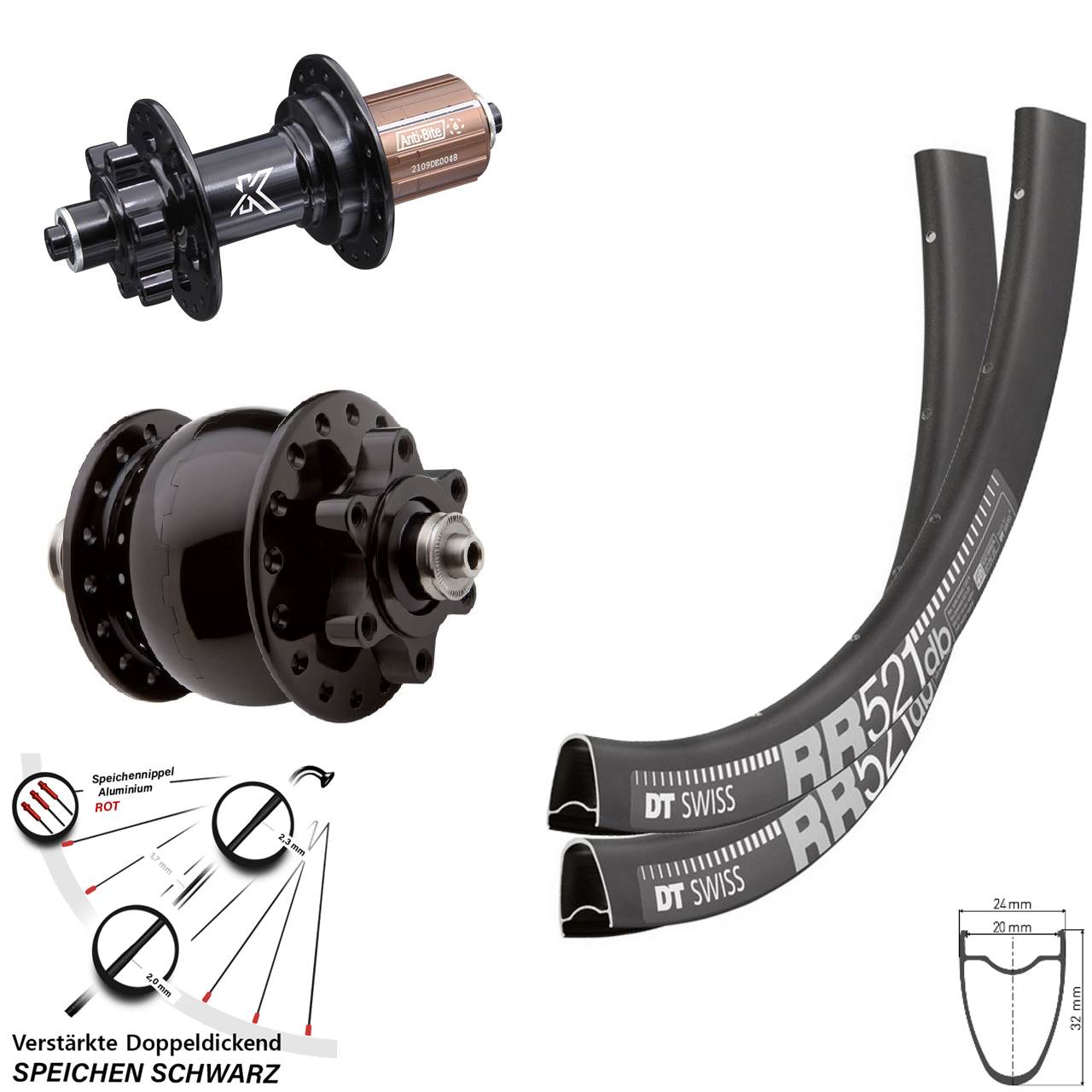 DT Swiss RR 521 KX-M SON 28 Disc 6-Loch Zoll Laufradsatz für Schnellspanner 8-12 fach HG