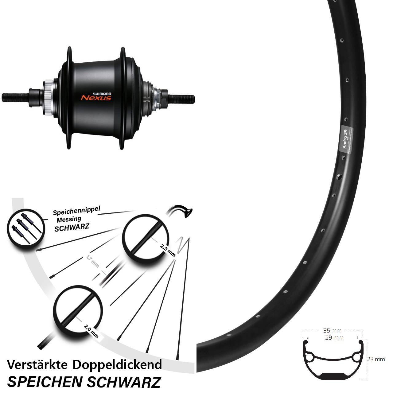 Ryde Andra 29 Zoll Hinterrad Shimano Nexus 7-Gang Nabenschaltung Centerlock