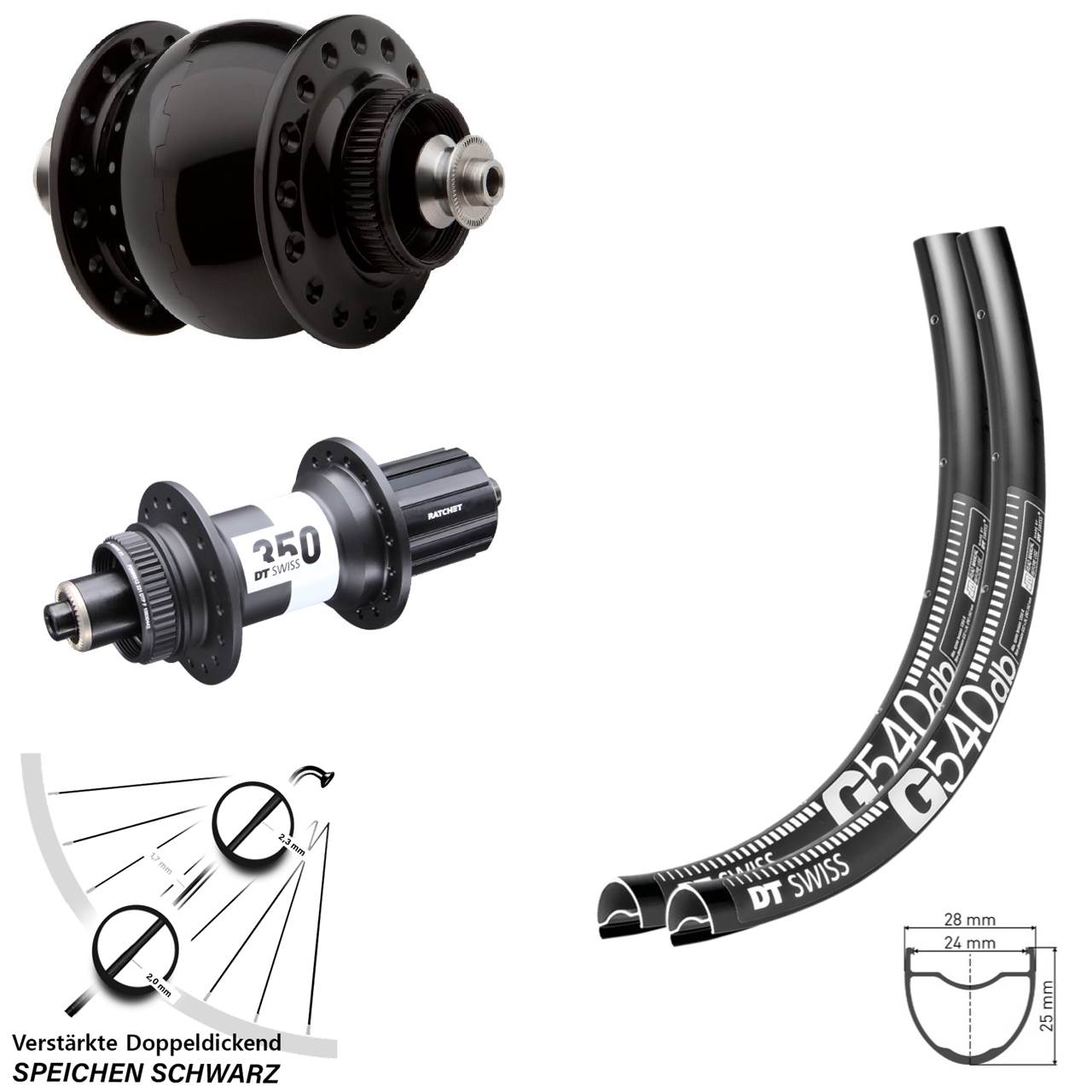 DT Swiss G540-350 Road SON 28-29 Zoll Laufradsatz für Schnellspanner 11-12 fach