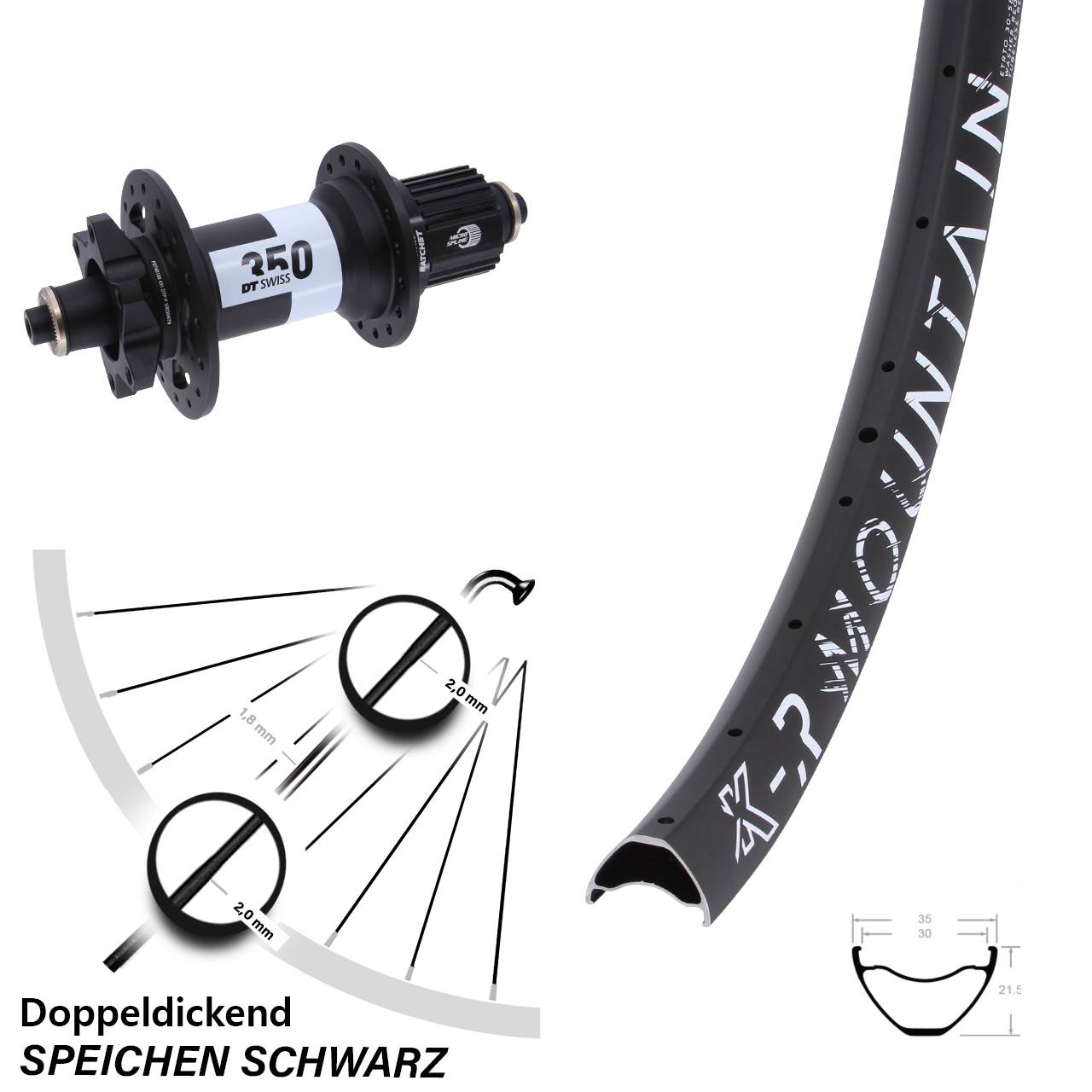 29 Zoll KX-R Mountain DT Swiss 350 Hinterrad 6-Loch QR Boost Micro Spline