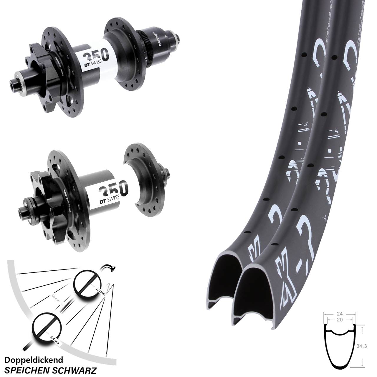 28 Zoll KX-R Road DT Swiss 350 Disc Laufradsatz QR SRAM XD
