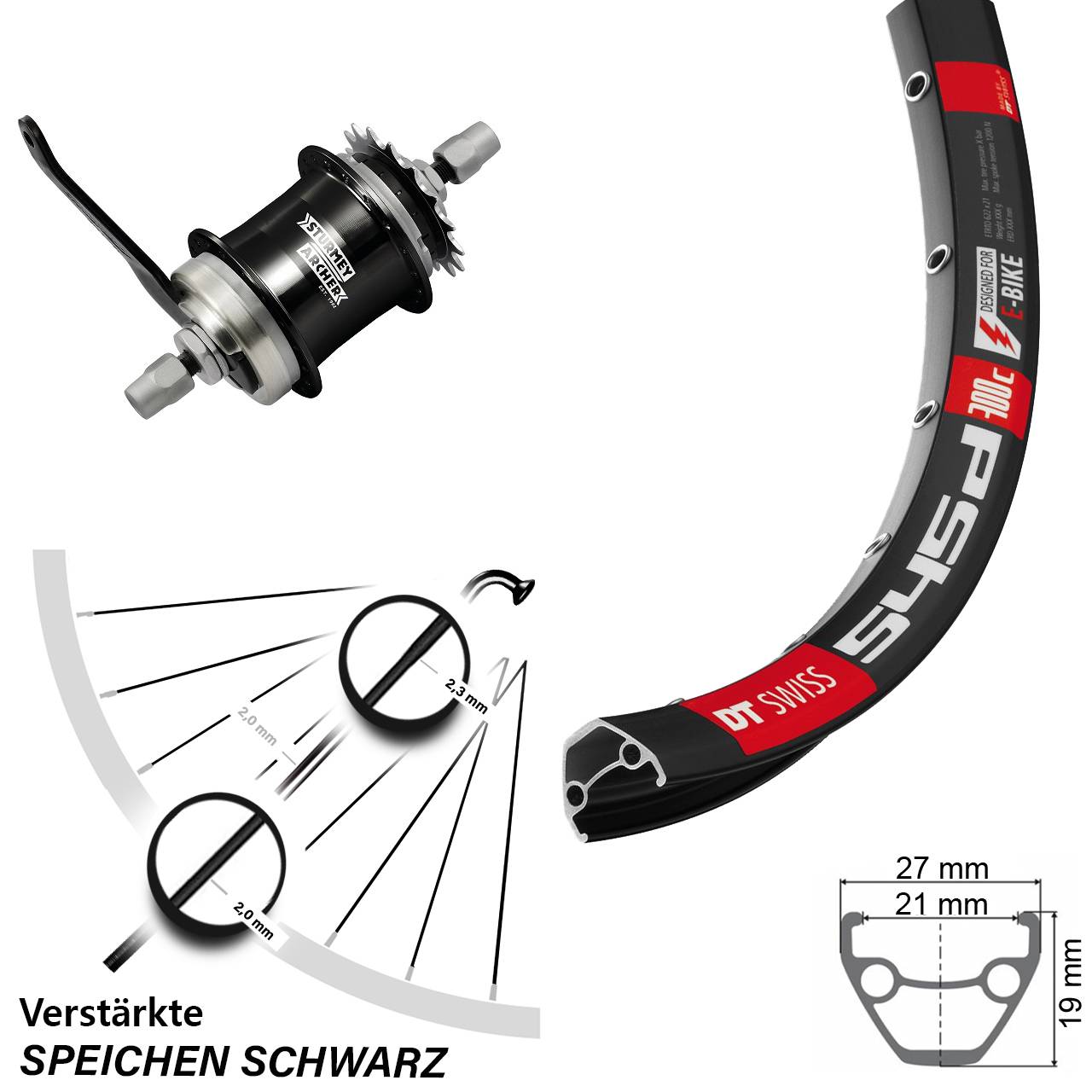 Hinterrad 26 Zoll DT Swiss 545D Disc schwarz Sturmey Archer S1C 1-Gang Rücktritt