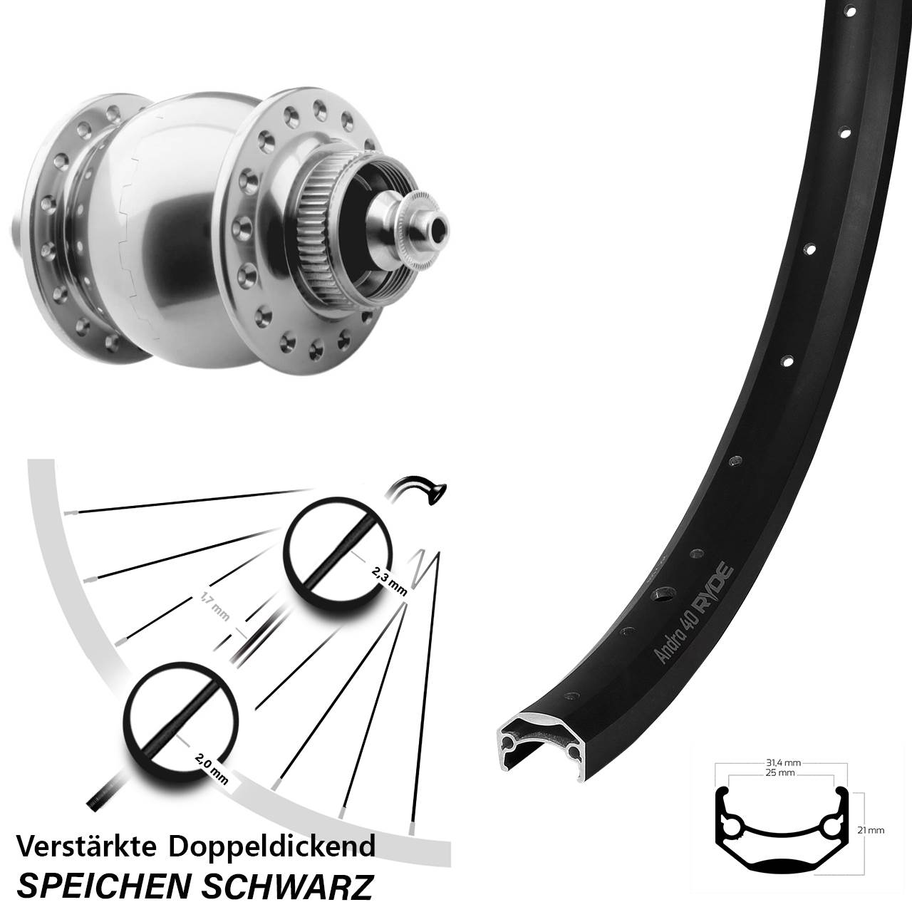 Vorderrad 20 Zoll Ryde Andra 40 Disc SON 28 QR