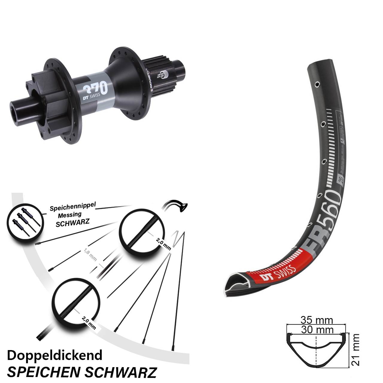 Boost Hinterrad 6-Loch 12x148 26 Zoll DT Swiss FR560 DT Swiss 370 Shimano Micro Spline