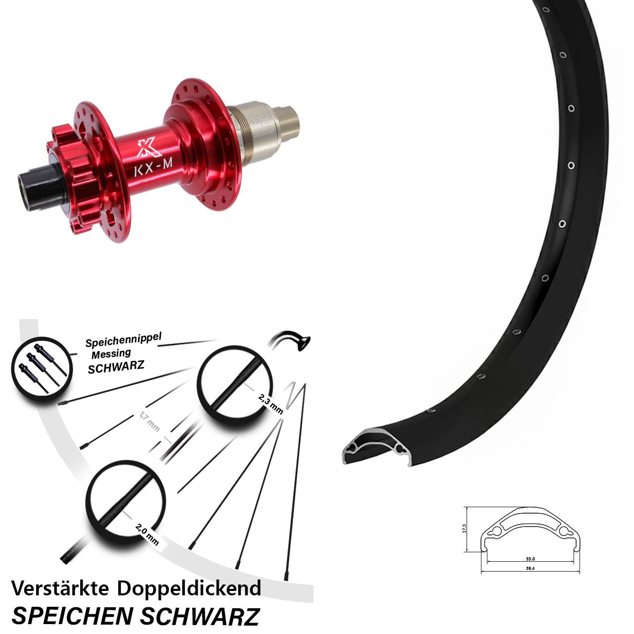 29 Zoll Ryde Disc 35 KX-M rot 6-Loch Hinterrad 12x142 XD 11-12 fach