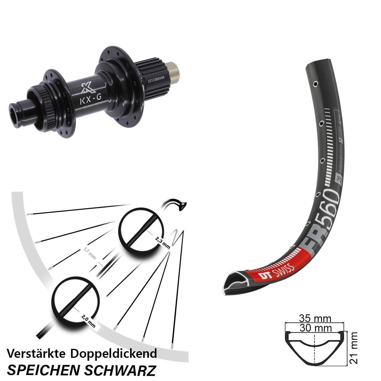 Disc Laufrad 26 Zoll DT Swiss FR 560 KX-G Shimano Micro Spline 12x142