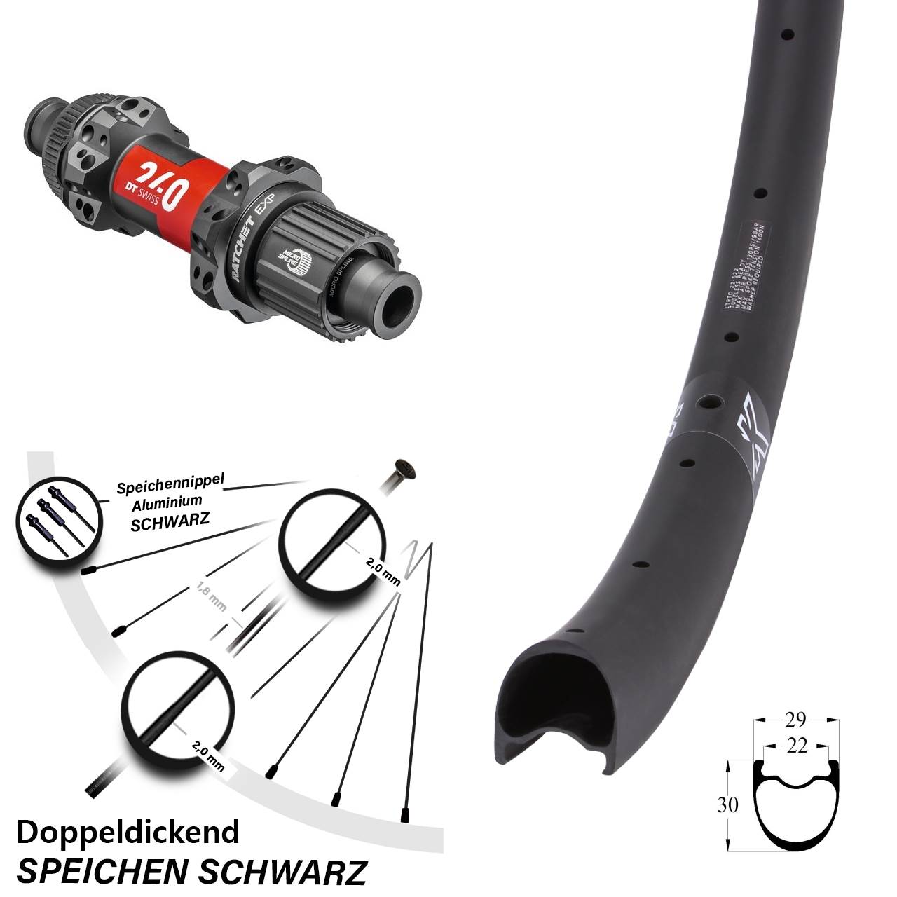 Hinterrad 28 Zoll KX-RC Gravel Carbon DT Swiss 240 EXP Straightpull Micro Spline 12x148