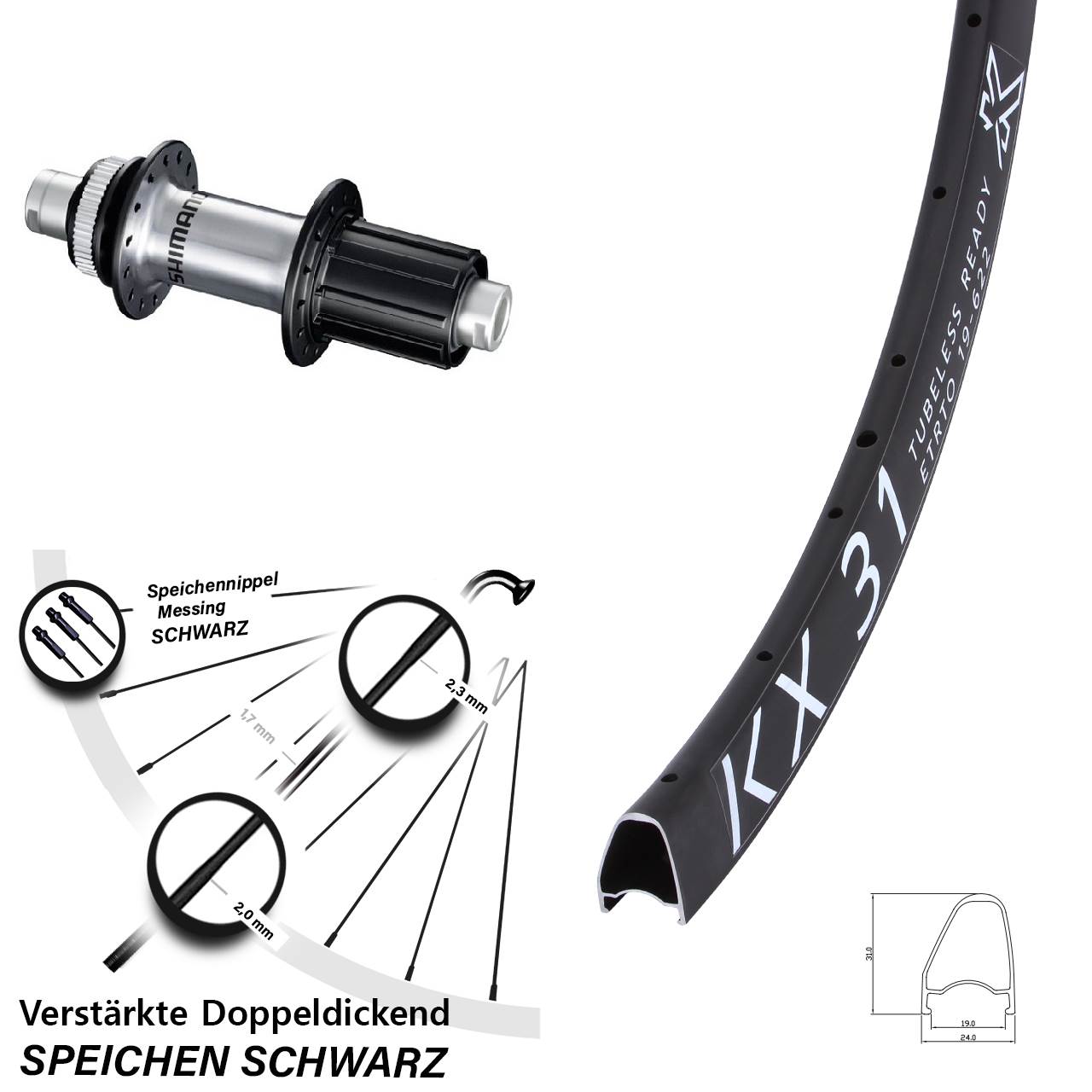 28 Zoll KX 31 Offset Shimano GRX Disc Hinterrad 12x142 8-12 fach