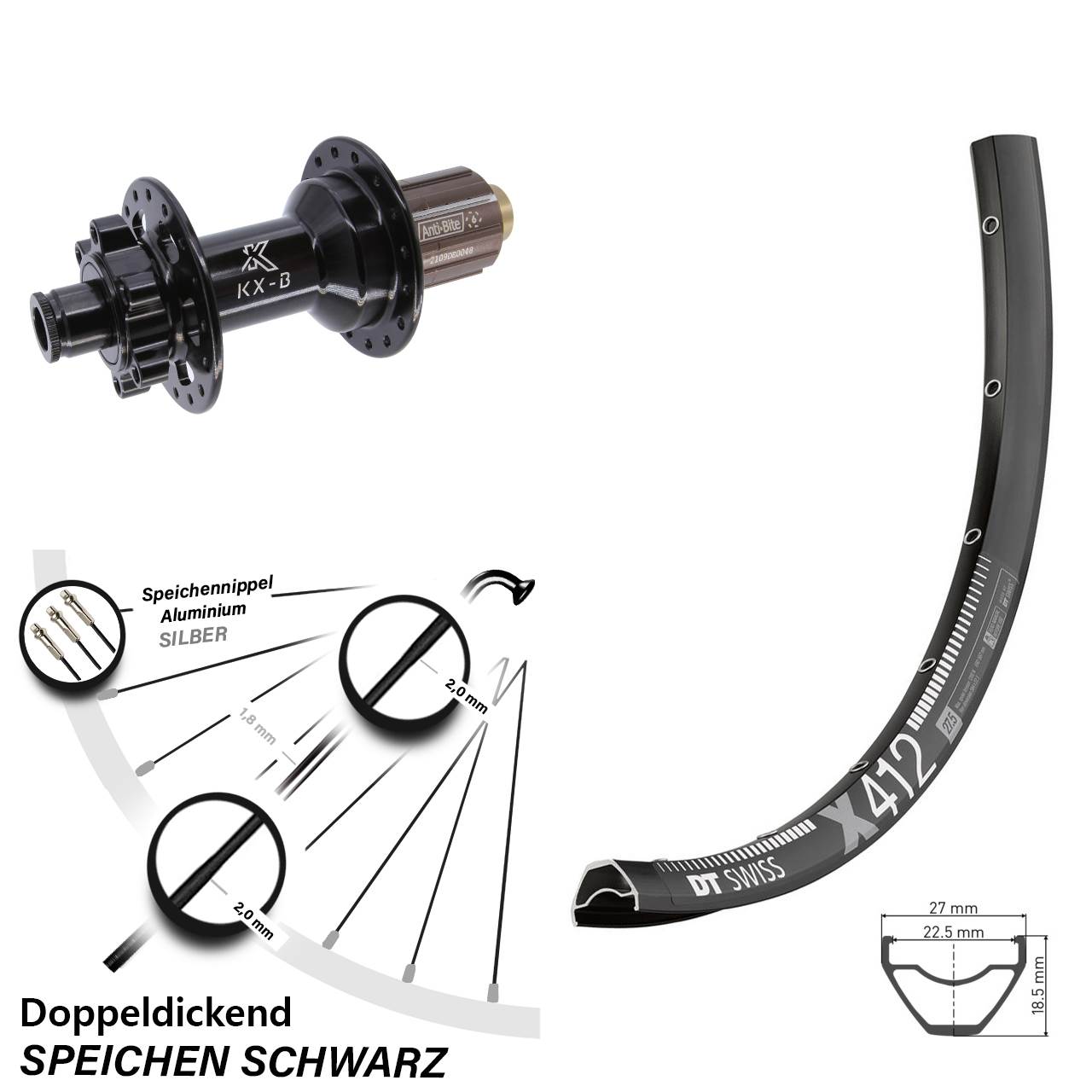 6-Loch Hinterrad 12x148 28-29 Zoll DT Swiss X 412 KX-B 8-11 fach