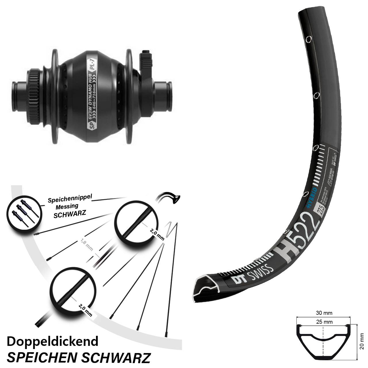 DT Swiss H522 29 Zoll Vorderrad Shutter PL-7 12x100 Nabendynamo Centerlock