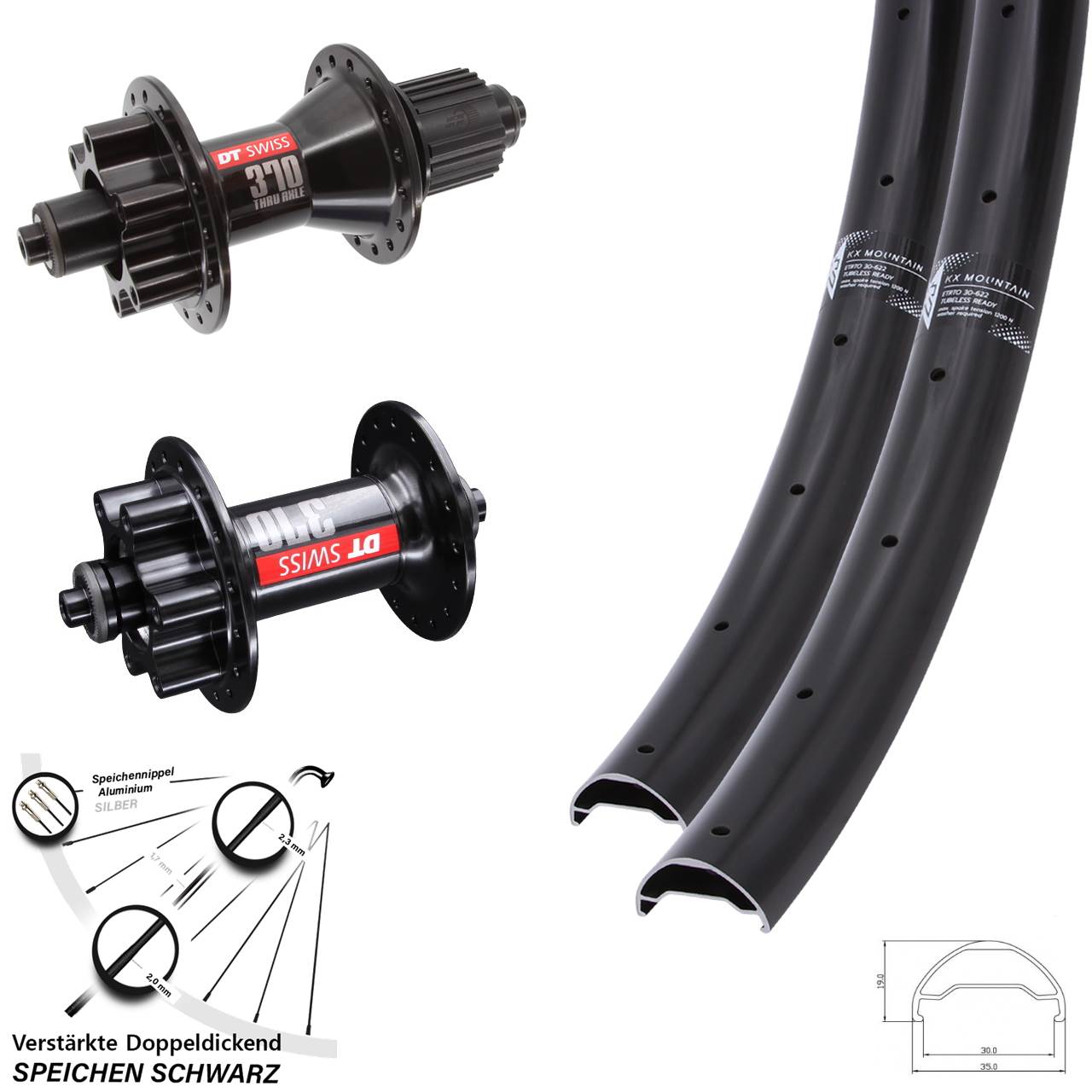 Disc Laufradsatz für Schnellspanner 29 Zoll KX Mountain TR DT Swiss 370 Micro Spline