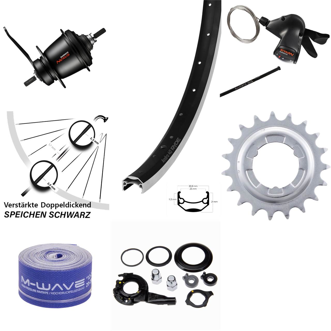 20 Zoll Hinterrad Shimano Nexus SG-C3001 7 Gang Rücktritt Ryde Andra 40 schwarz